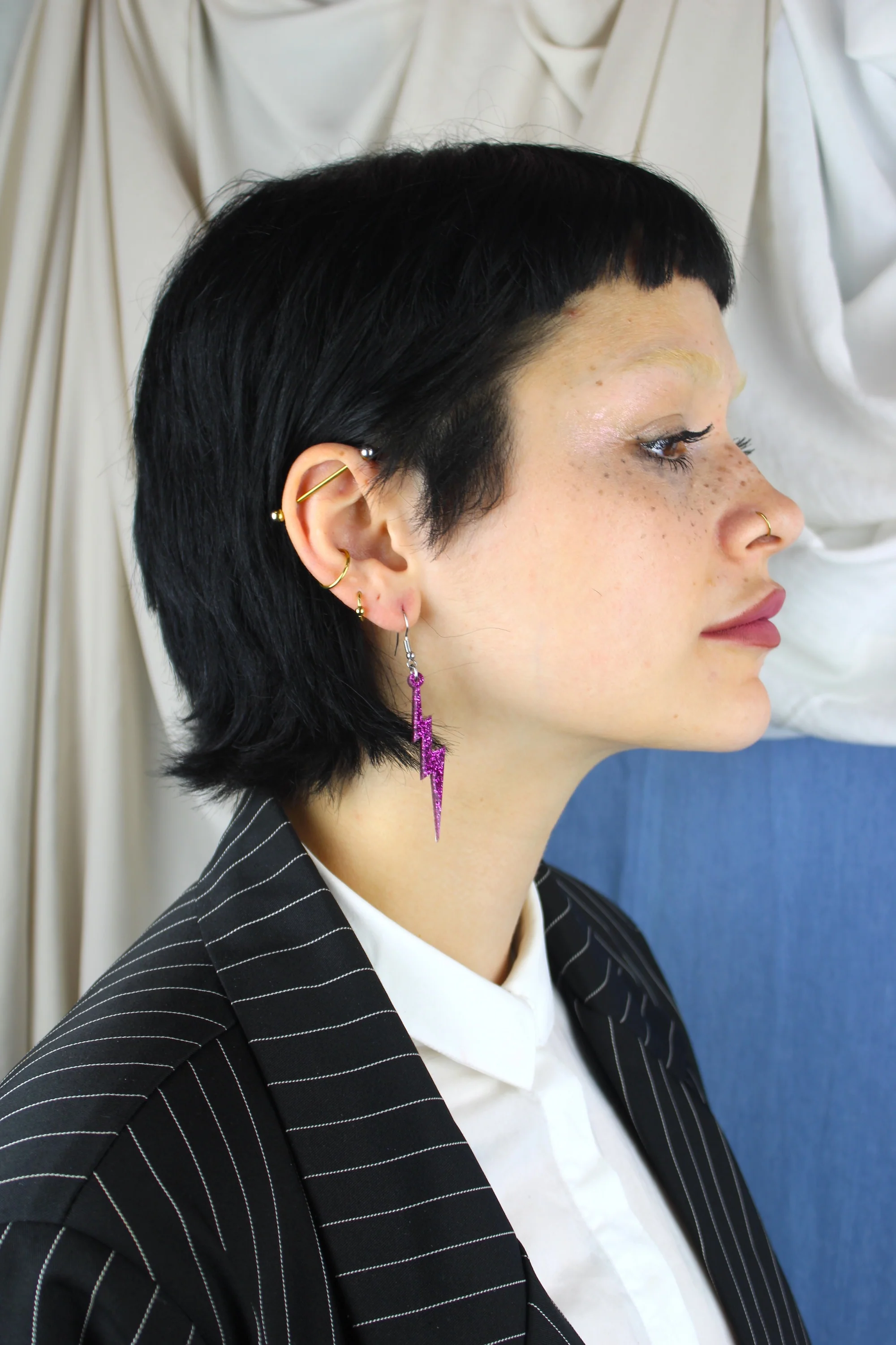Purple Glitter Lightning Bolt Earrings - Image 6