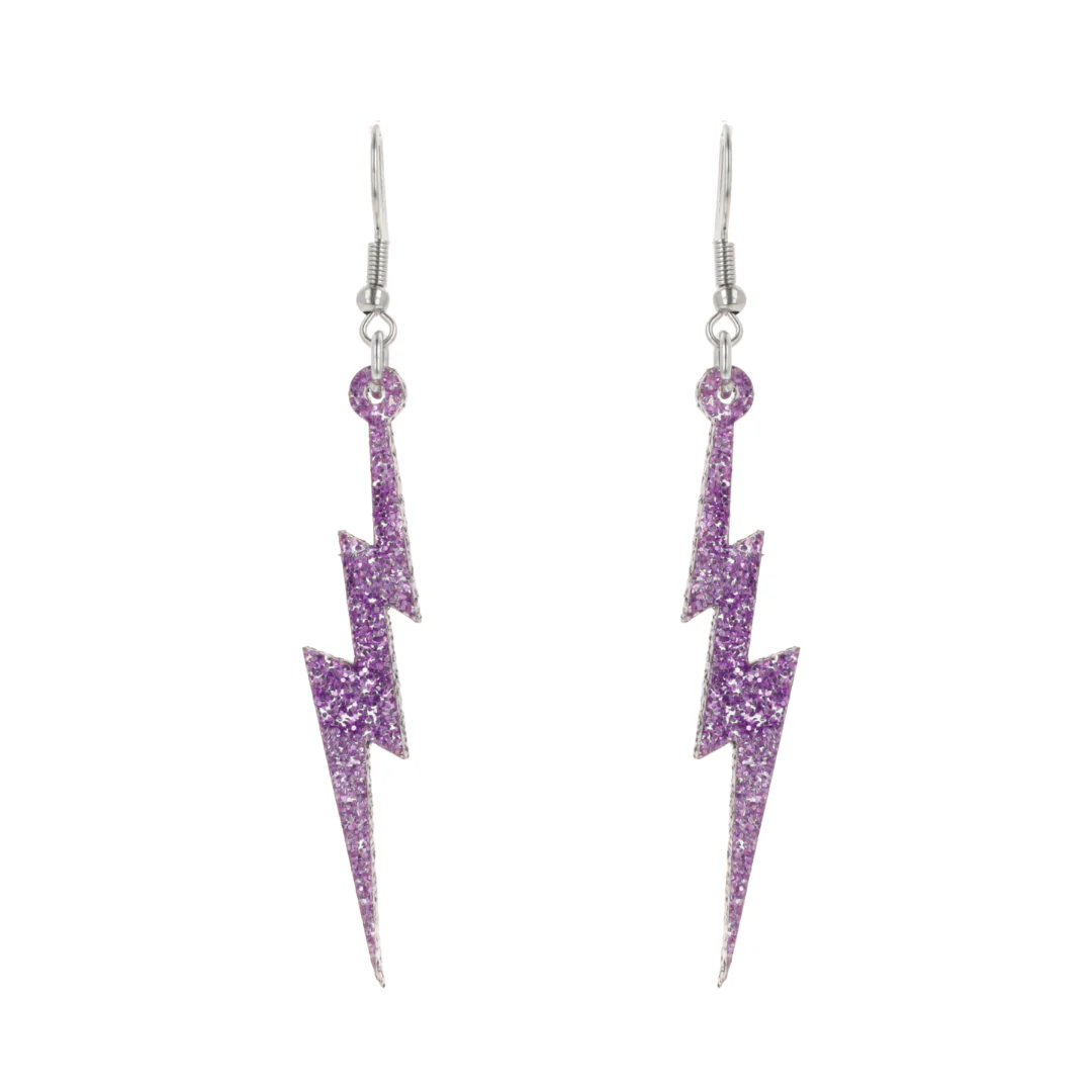 Purple Glitter Lightning Bolt Earrings - Image 7