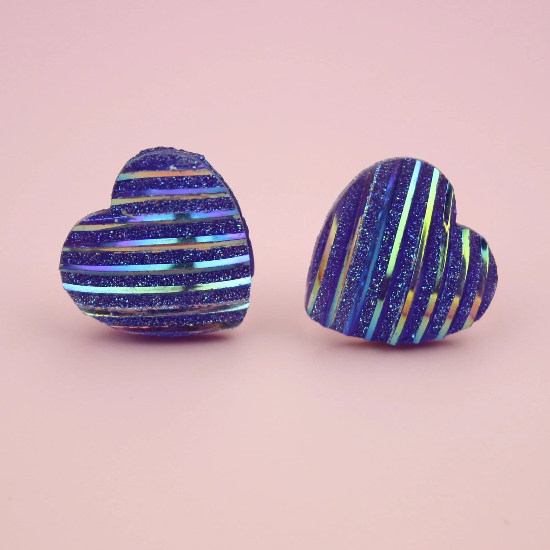 Purple Iridescent Heart Studs Earrings - Image 2