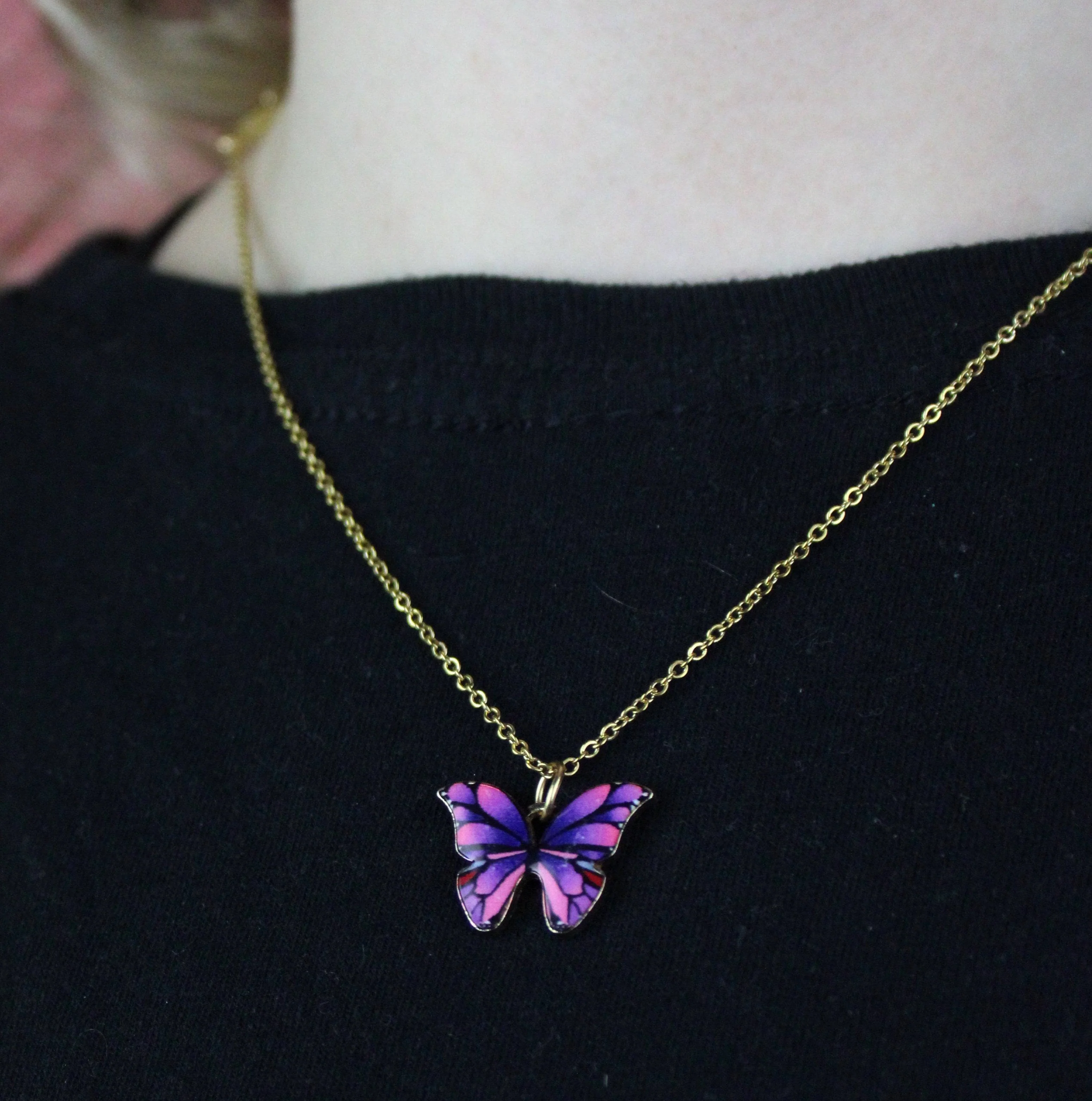 Purple & Pink Butterfly Necklace - Image 3