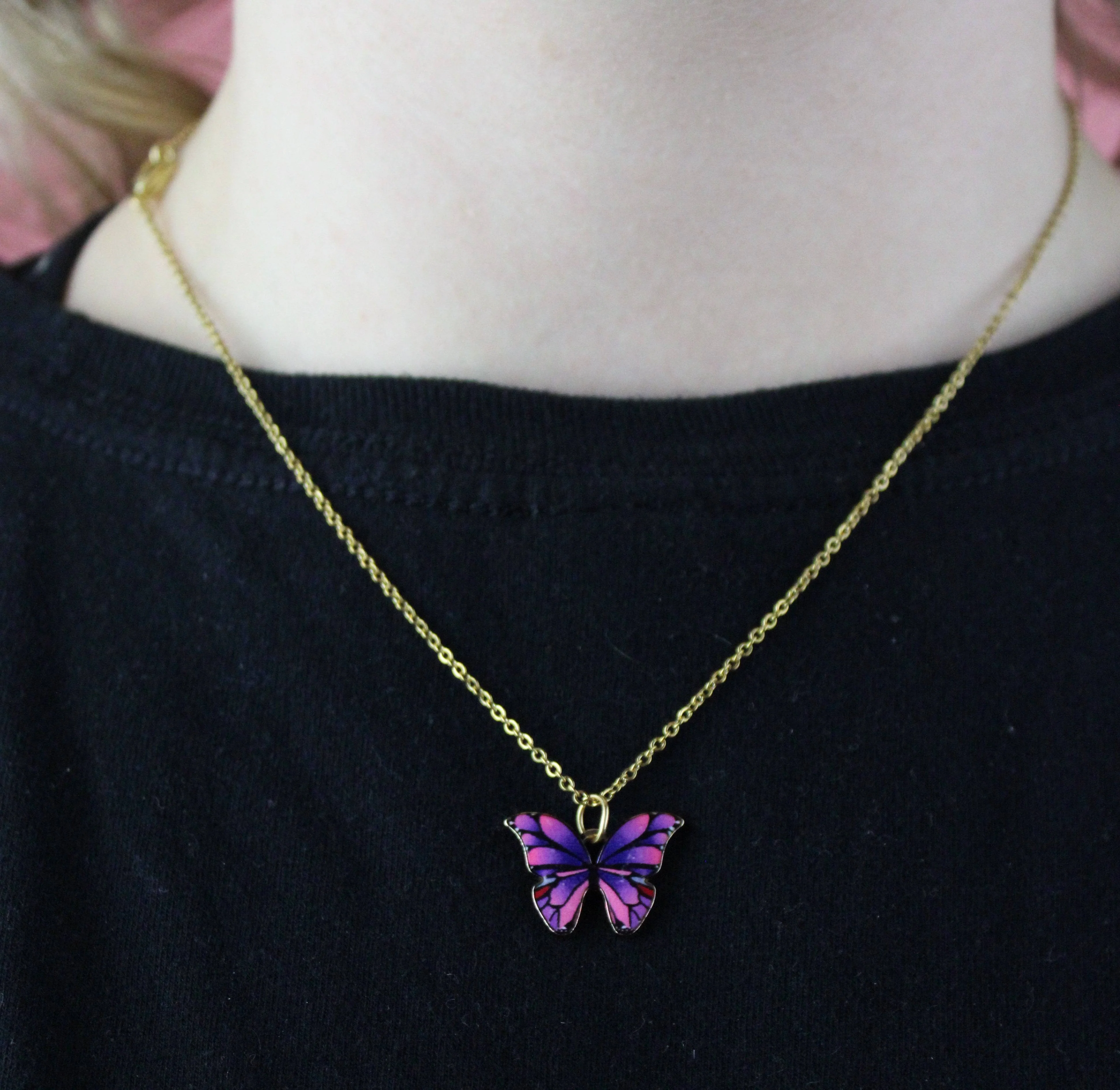 Purple & Pink Butterfly Necklace - Image 5