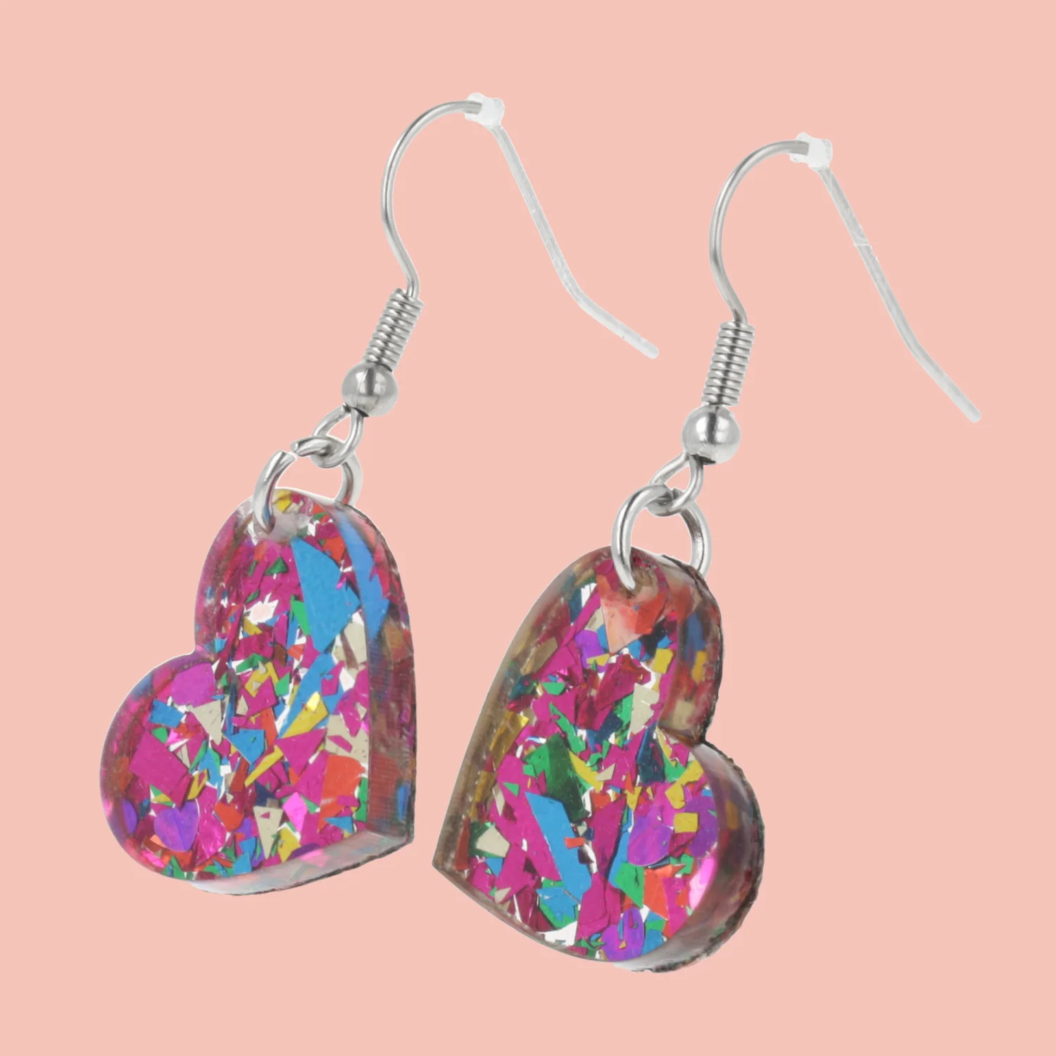 Rainbow Confetti Heart Earrings - Image 2