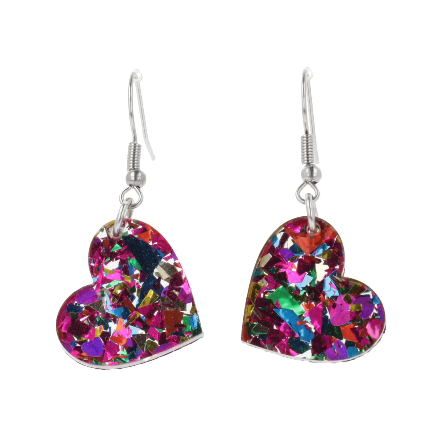 Rainbow Confetti Heart Earrings - Image 3