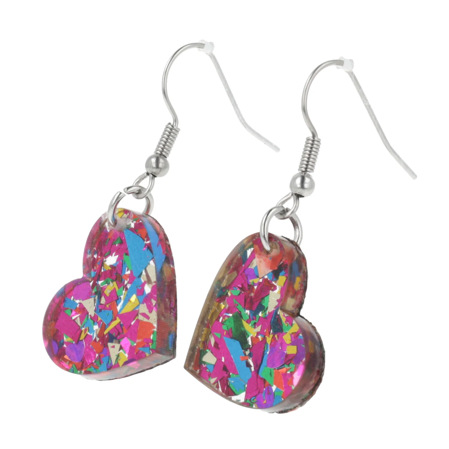 Rainbow Confetti Heart Earrings - Image 4