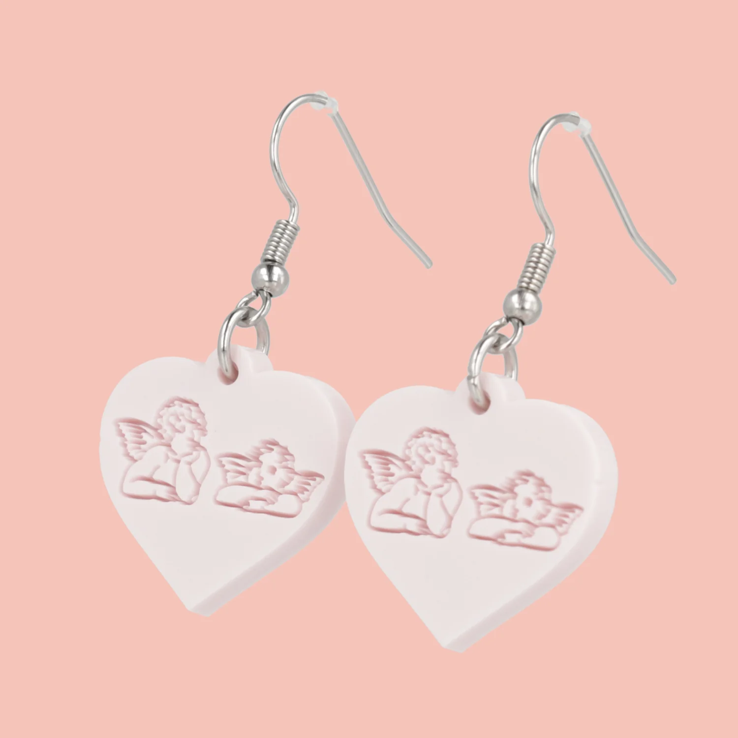 Raphael's Angels Heart Earrings - Marshmallow Pink - Image 3