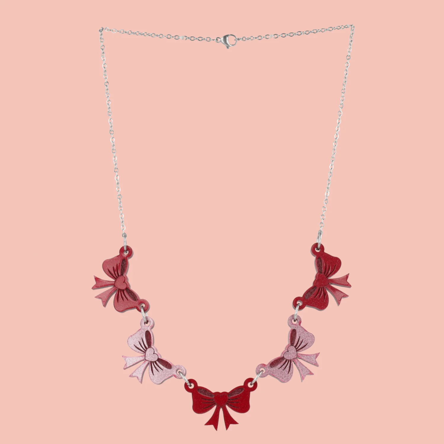 Red and Pink Bow Bunting Necklace - Image 3