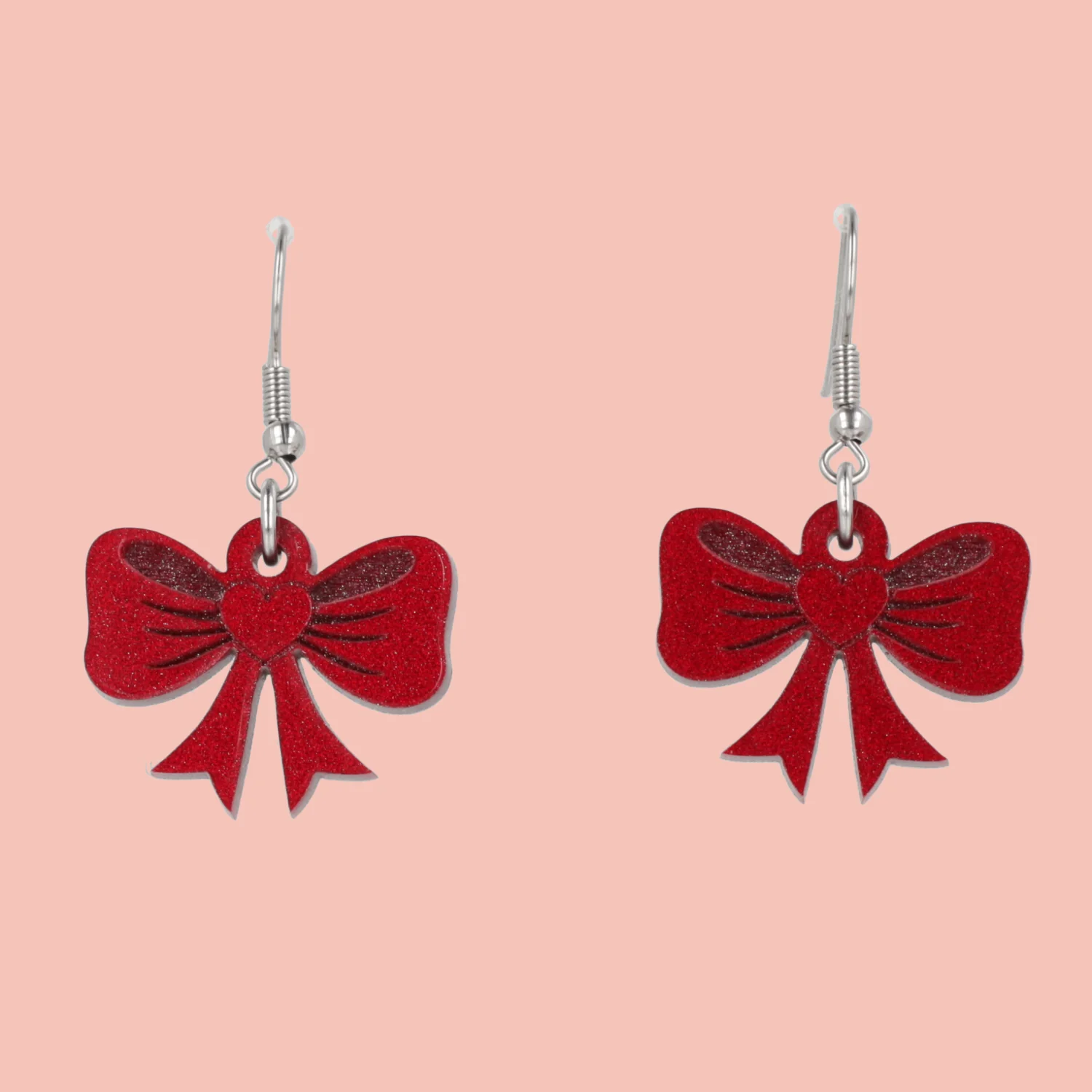 Red Heart Bow Earrings