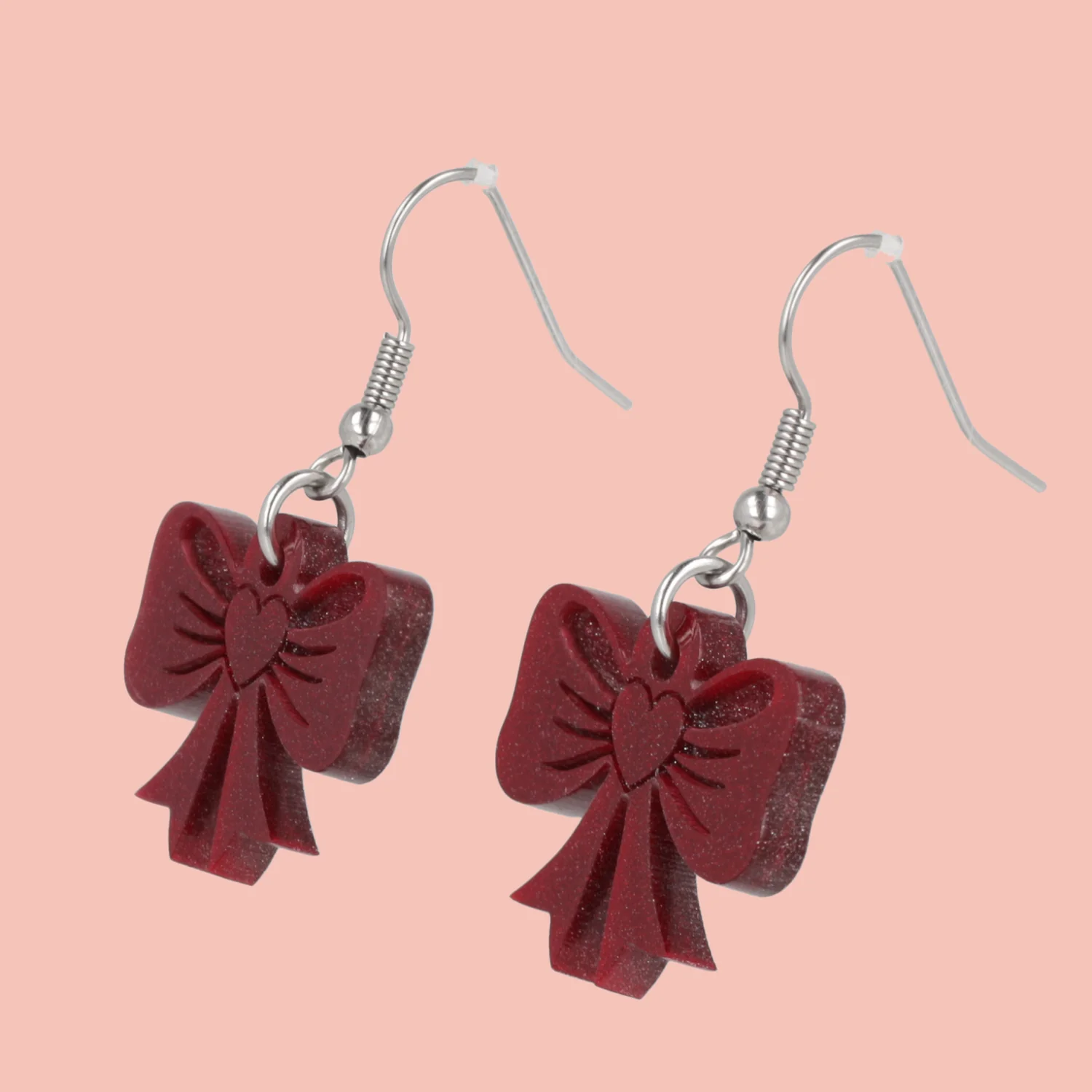Red Heart Bow Earrings - Image 3