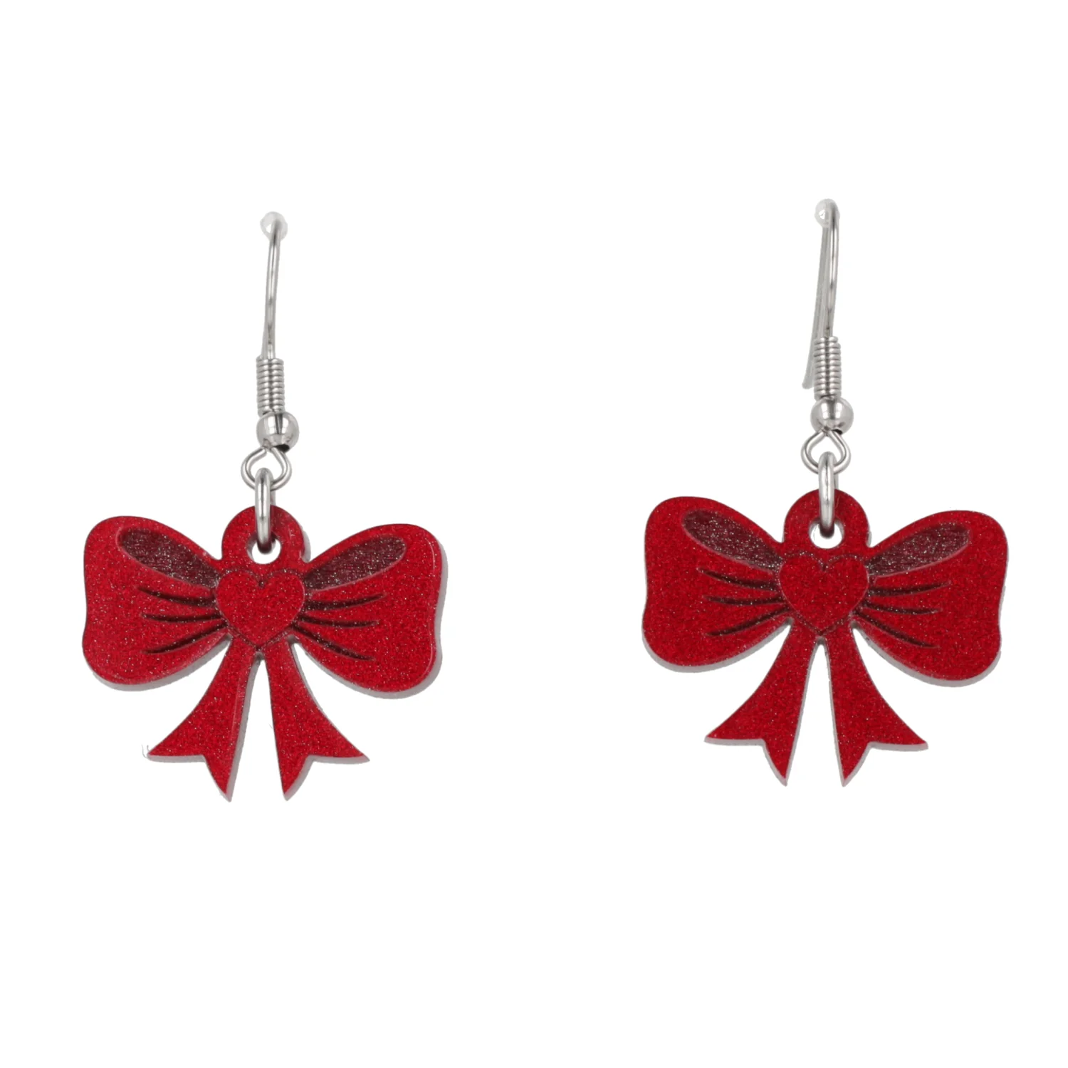 Red Heart Bow Earrings - Image 5