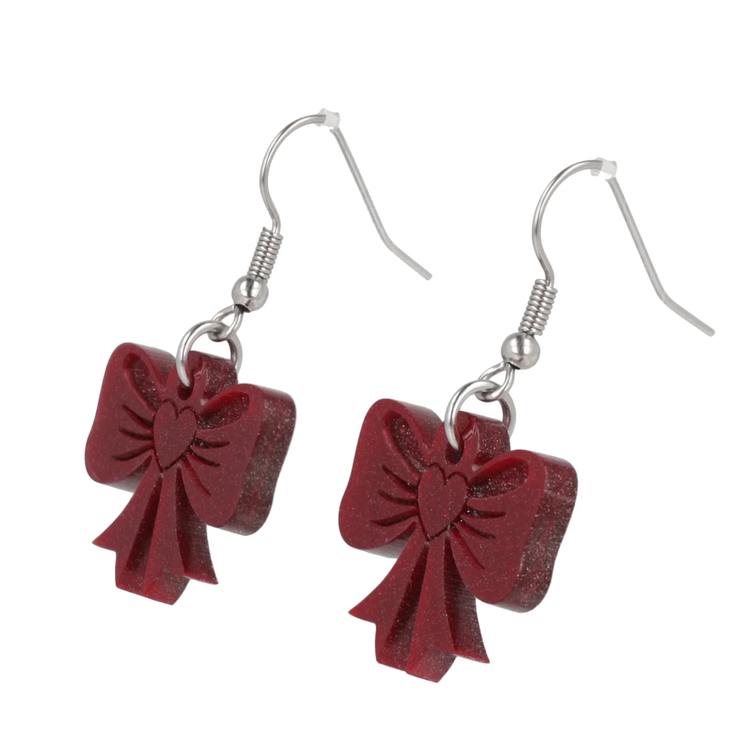 Red Heart Bow Earrings - Image 6
