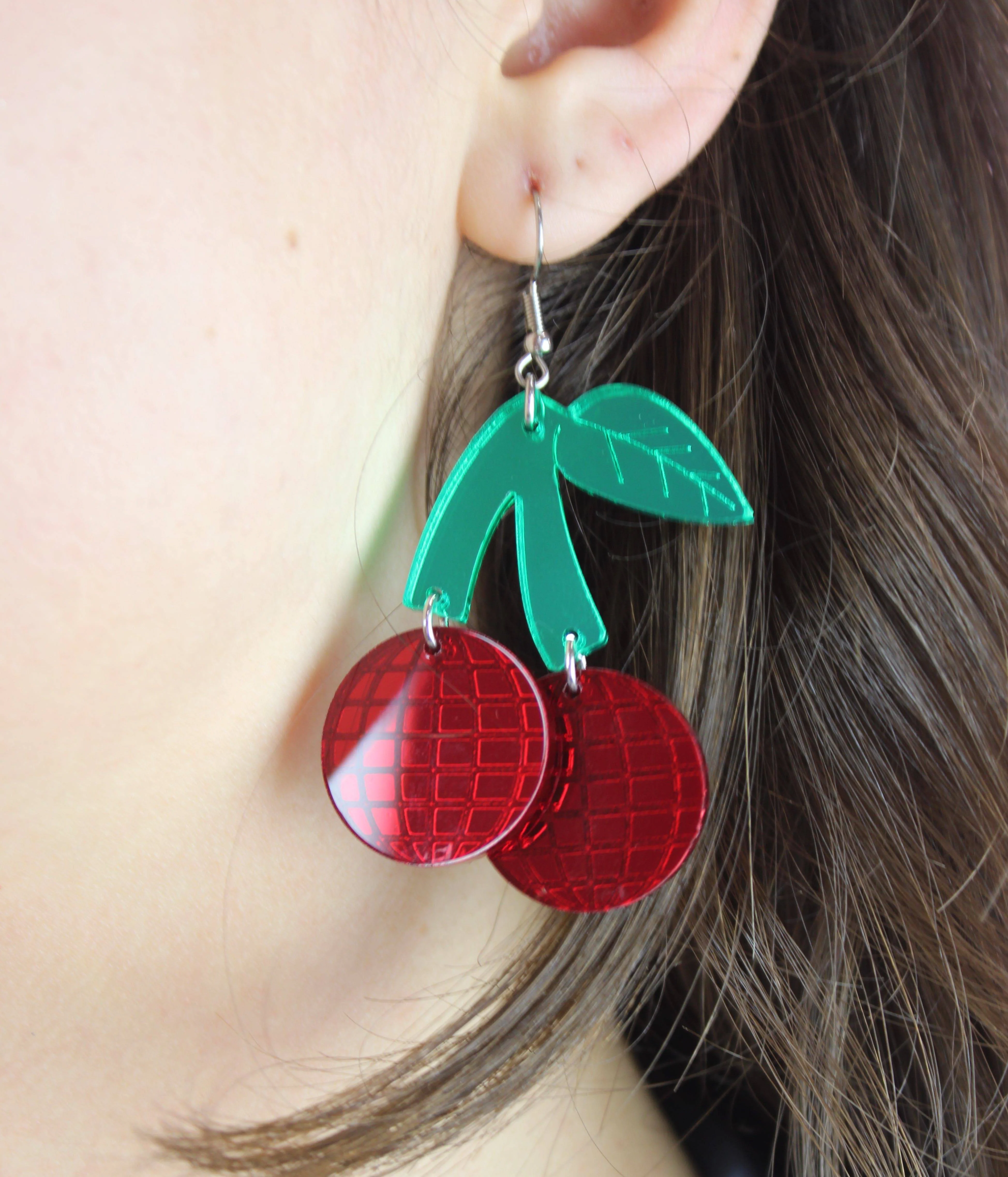 Red Disco Cherry Earrings - Image 7