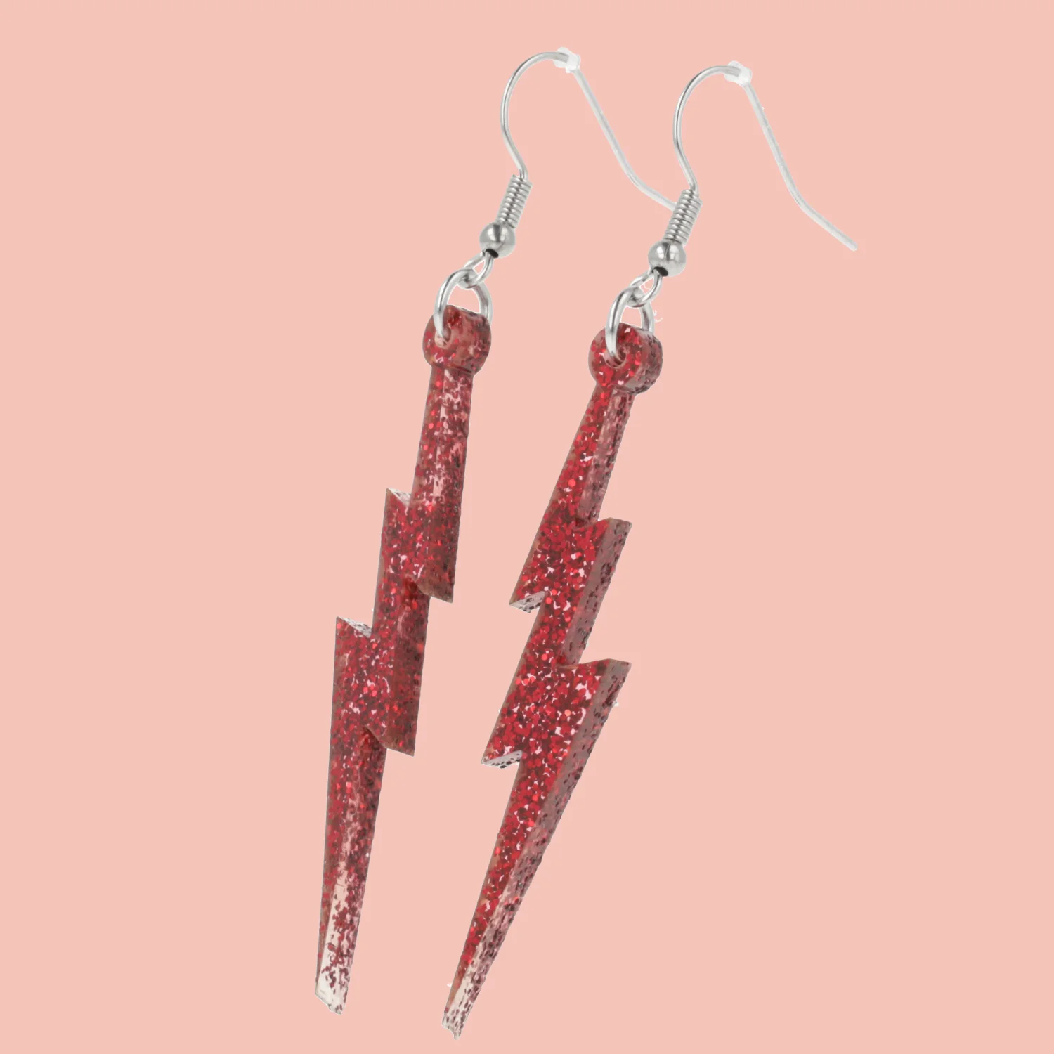 Red Glitter Lightning Bolt Earrings - Image 3
