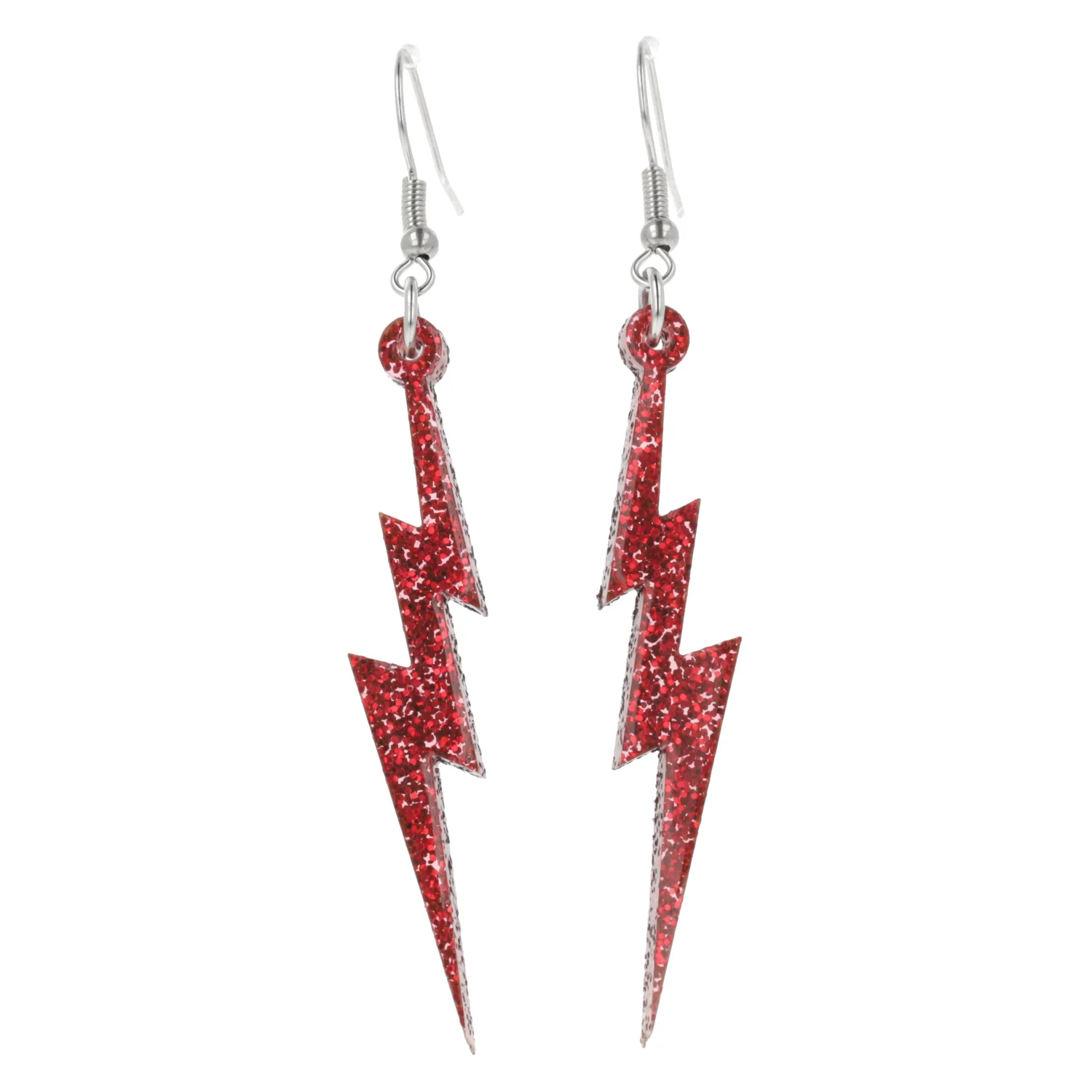 Red Glitter Lightning Bolt Earrings - Image 6