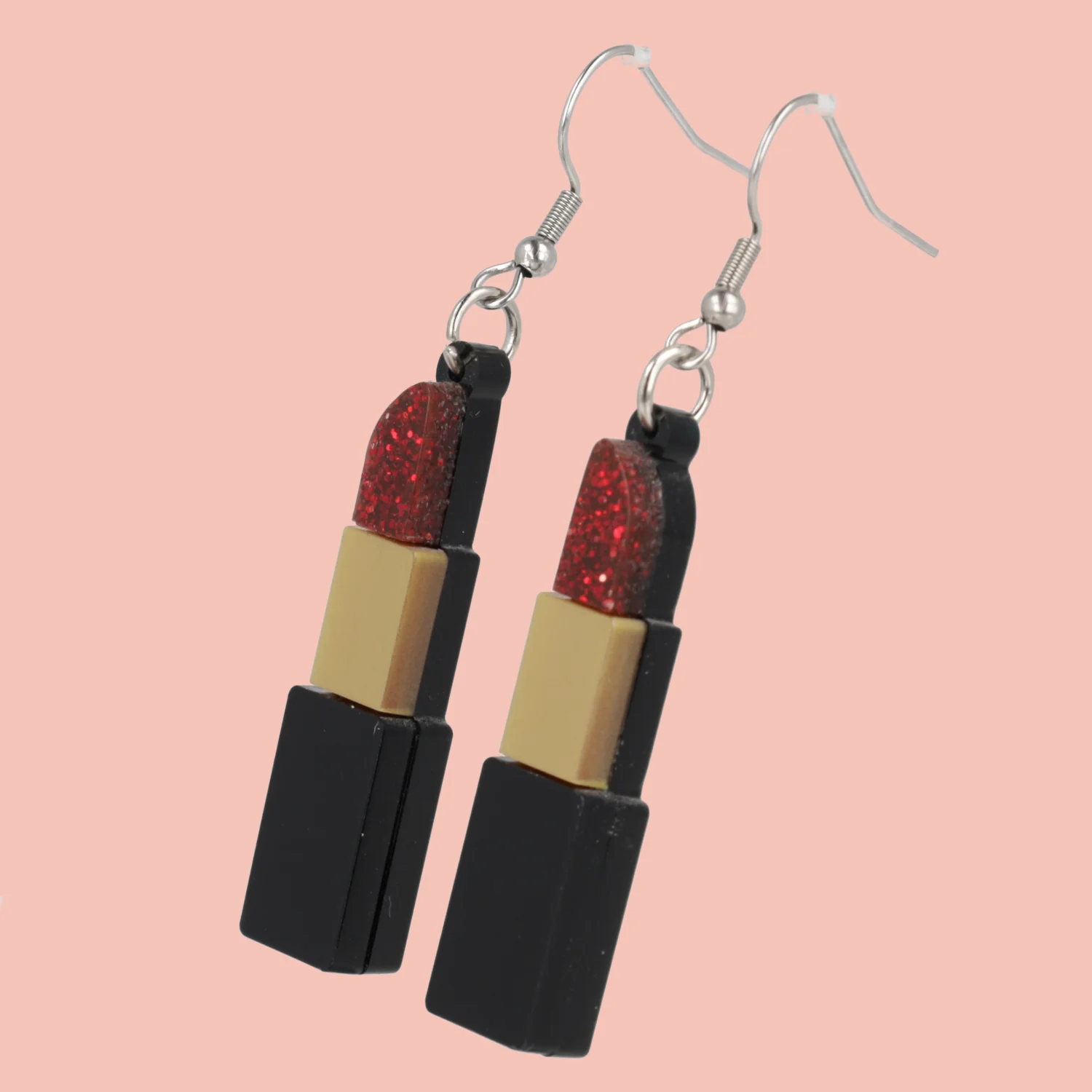 Red Glitter Lipstick Earrings - Image 3