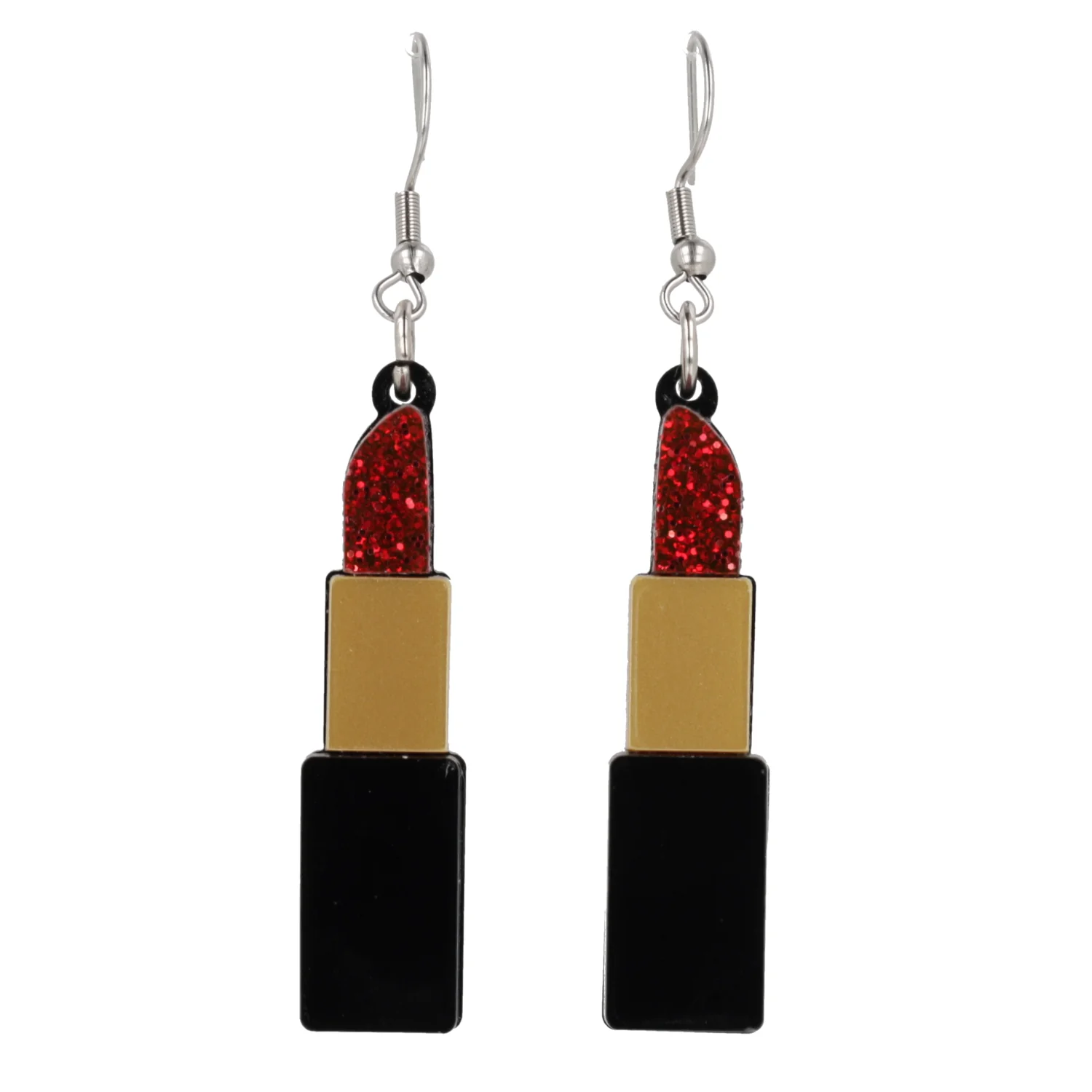 Red Glitter Lipstick Earrings - Image 5