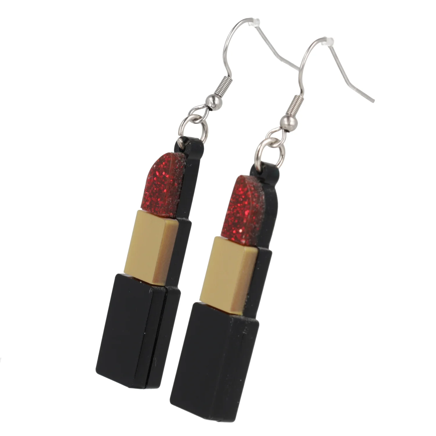Red Glitter Lipstick Earrings - Image 6