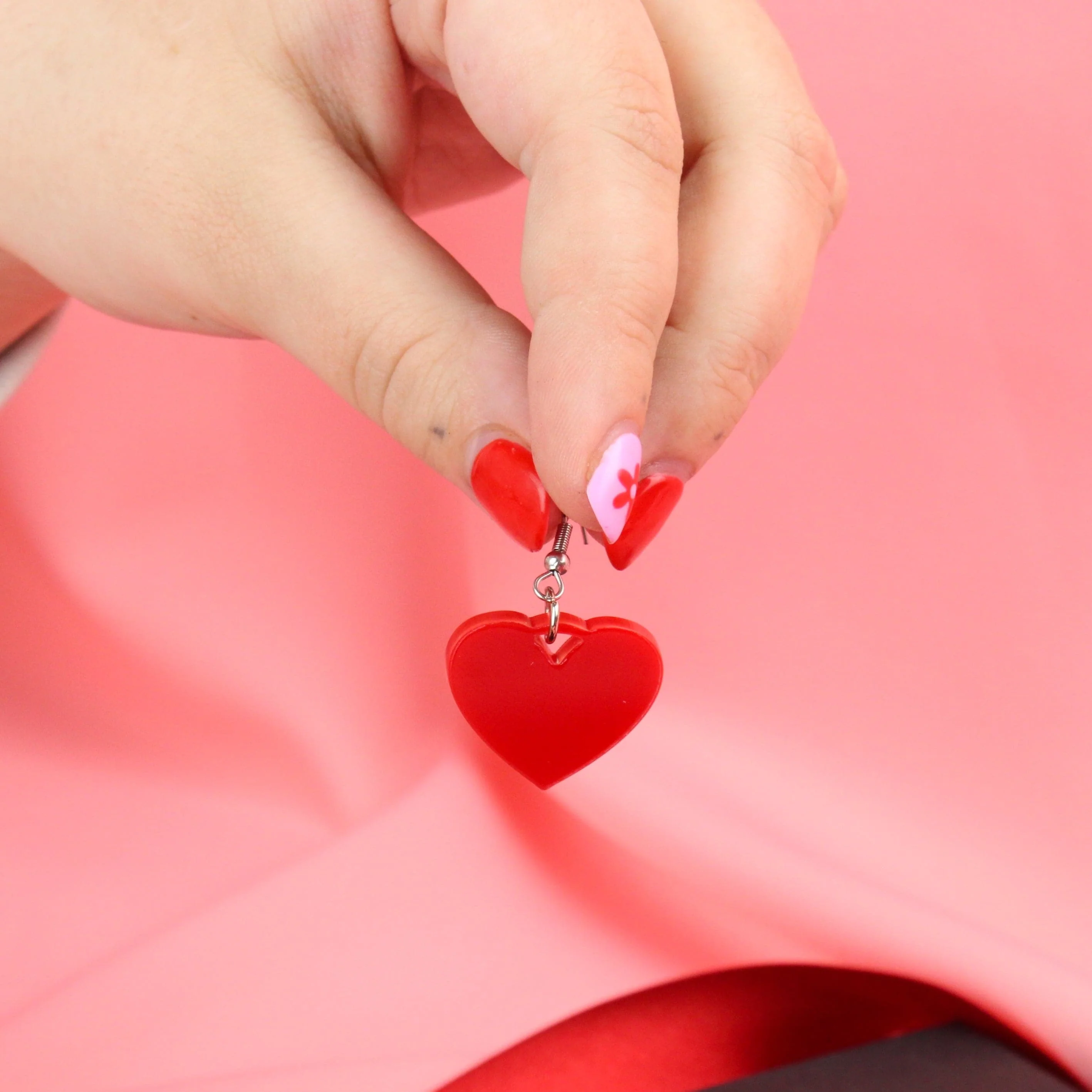 Red Heart Mini Drop Earrings - Image 4