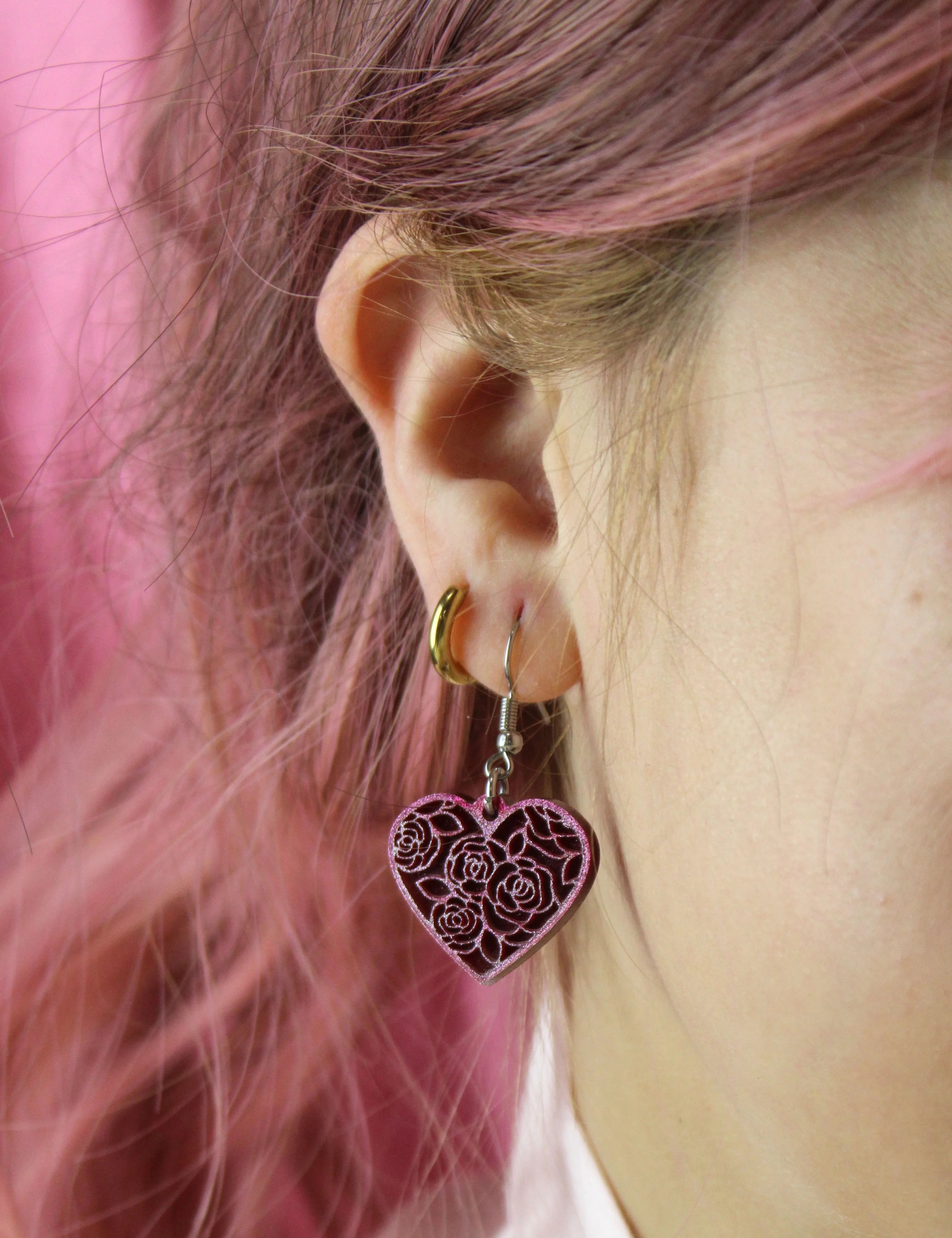 Rose Bouquet Heart Earrings - Image 2