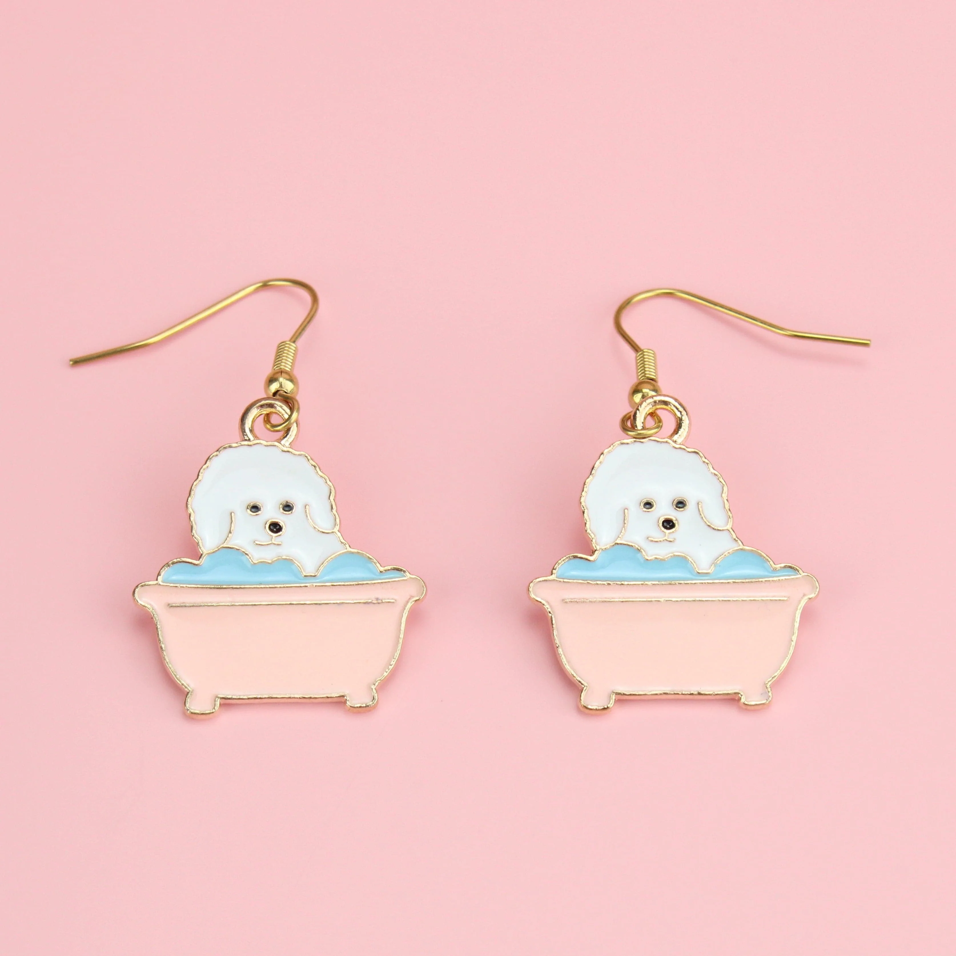 Rubba Dub Dub, Dog In The Tub Earrings (Gold Plated)