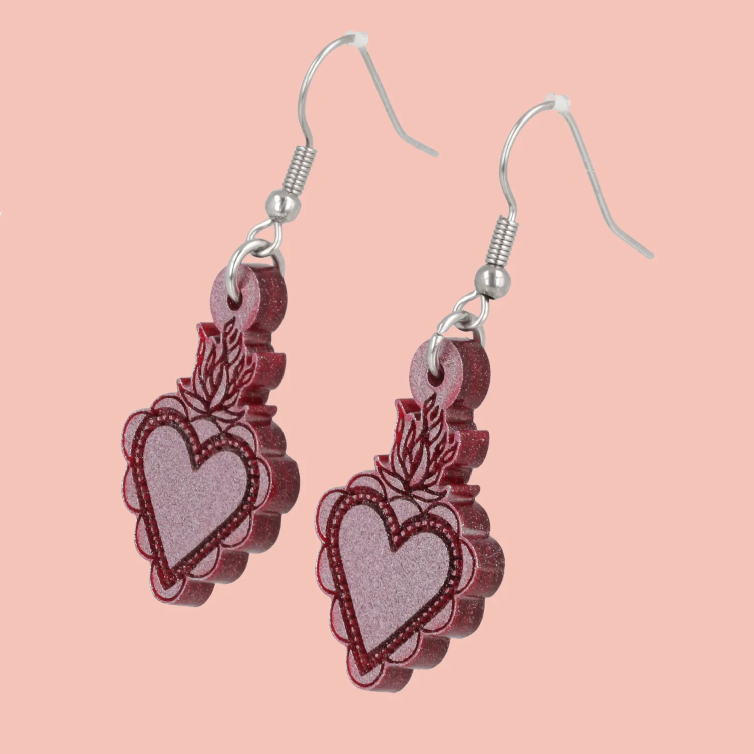 Sacred Heart Earrings - Pink - Image 3