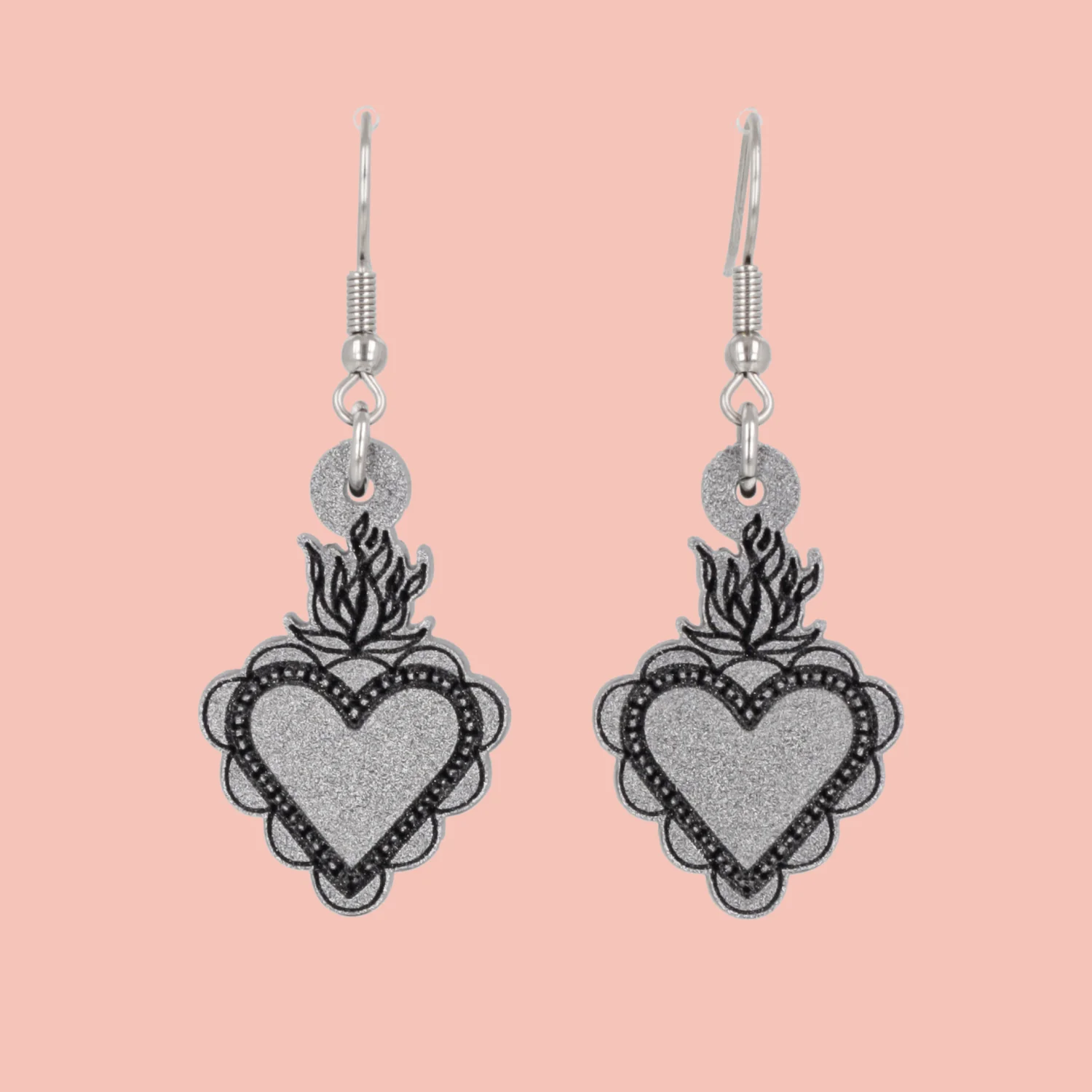 Sacred Heart Earrings - Silver