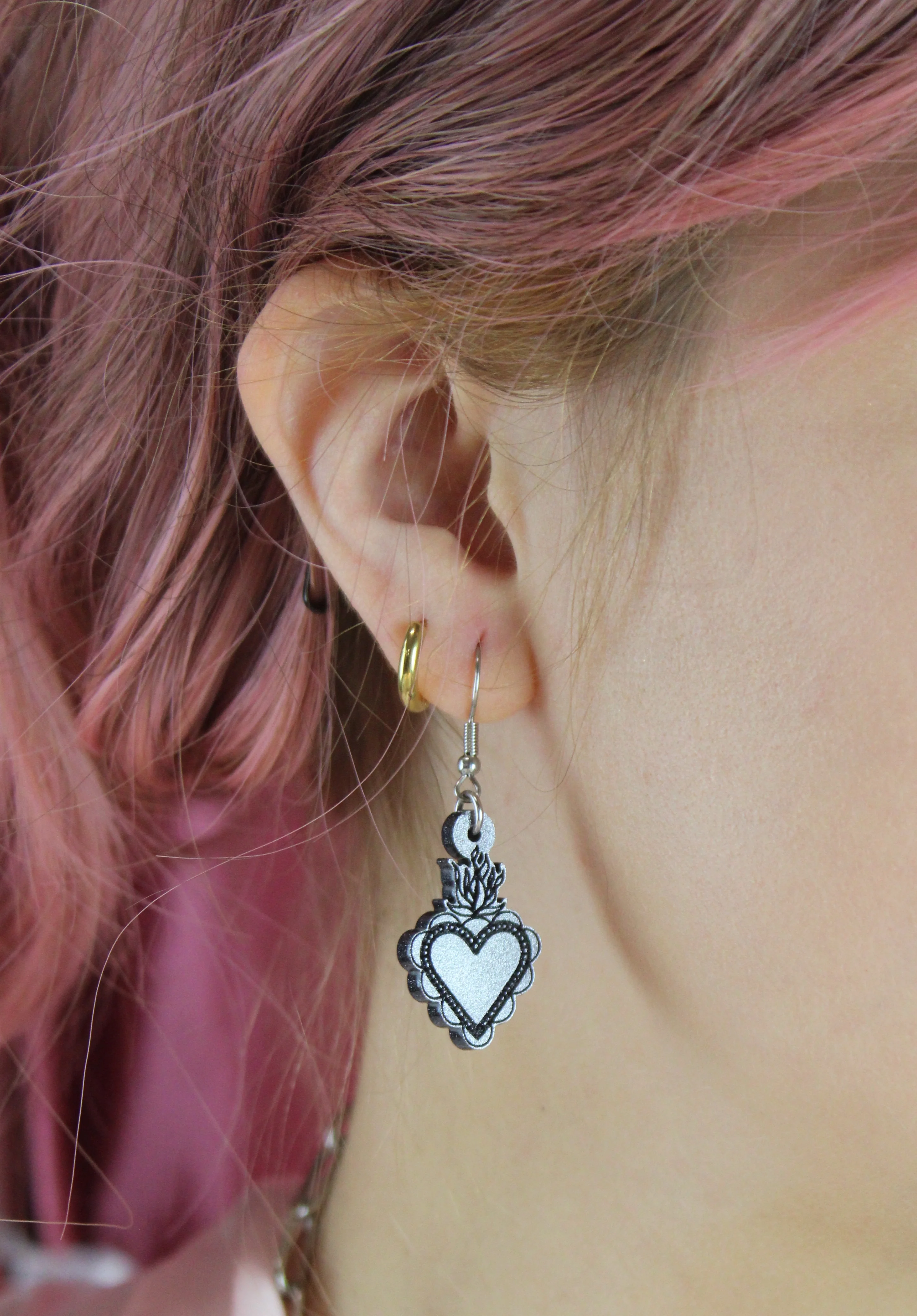 Sacred Heart Earrings - Silver - Image 2