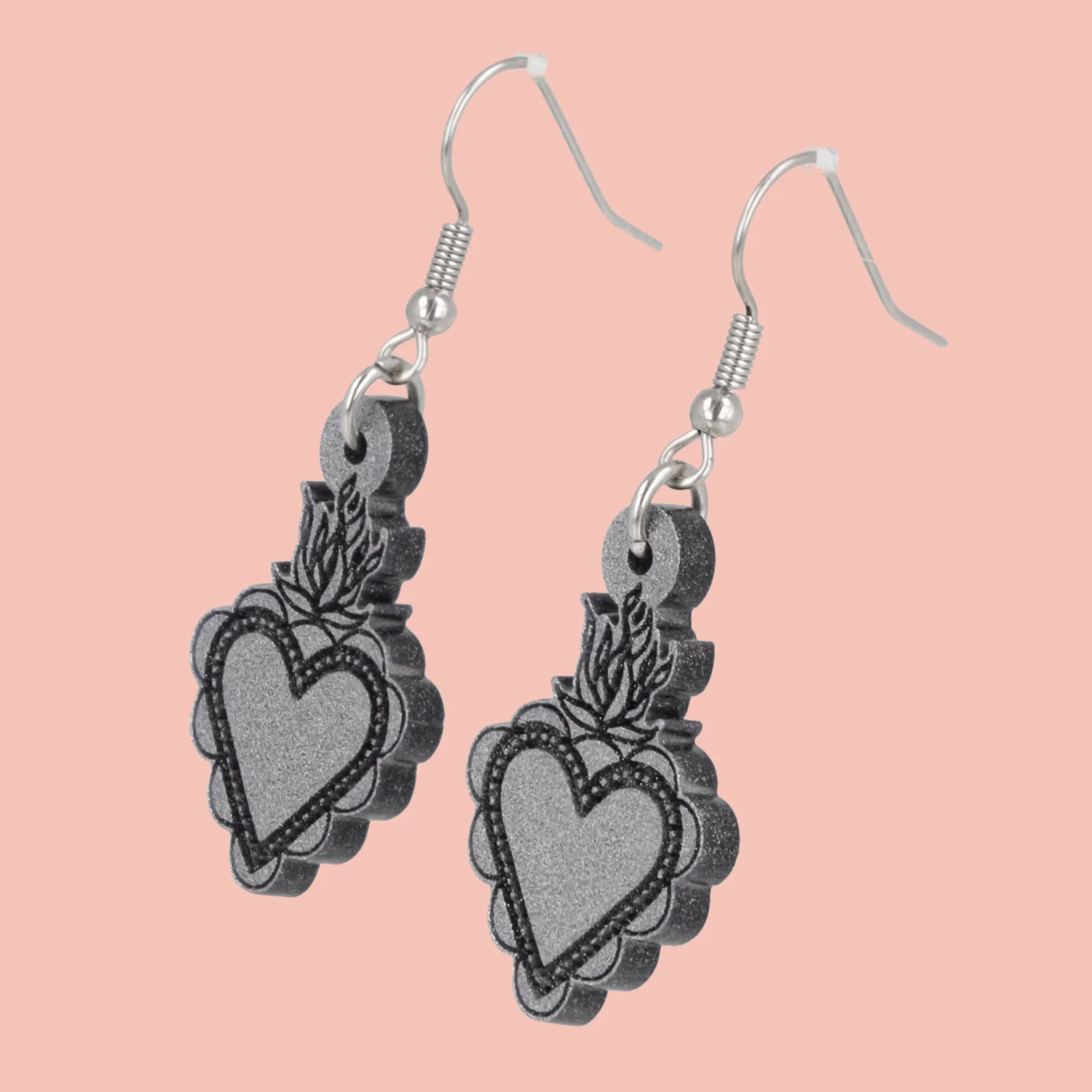 Sacred Heart Earrings - Silver - Image 3