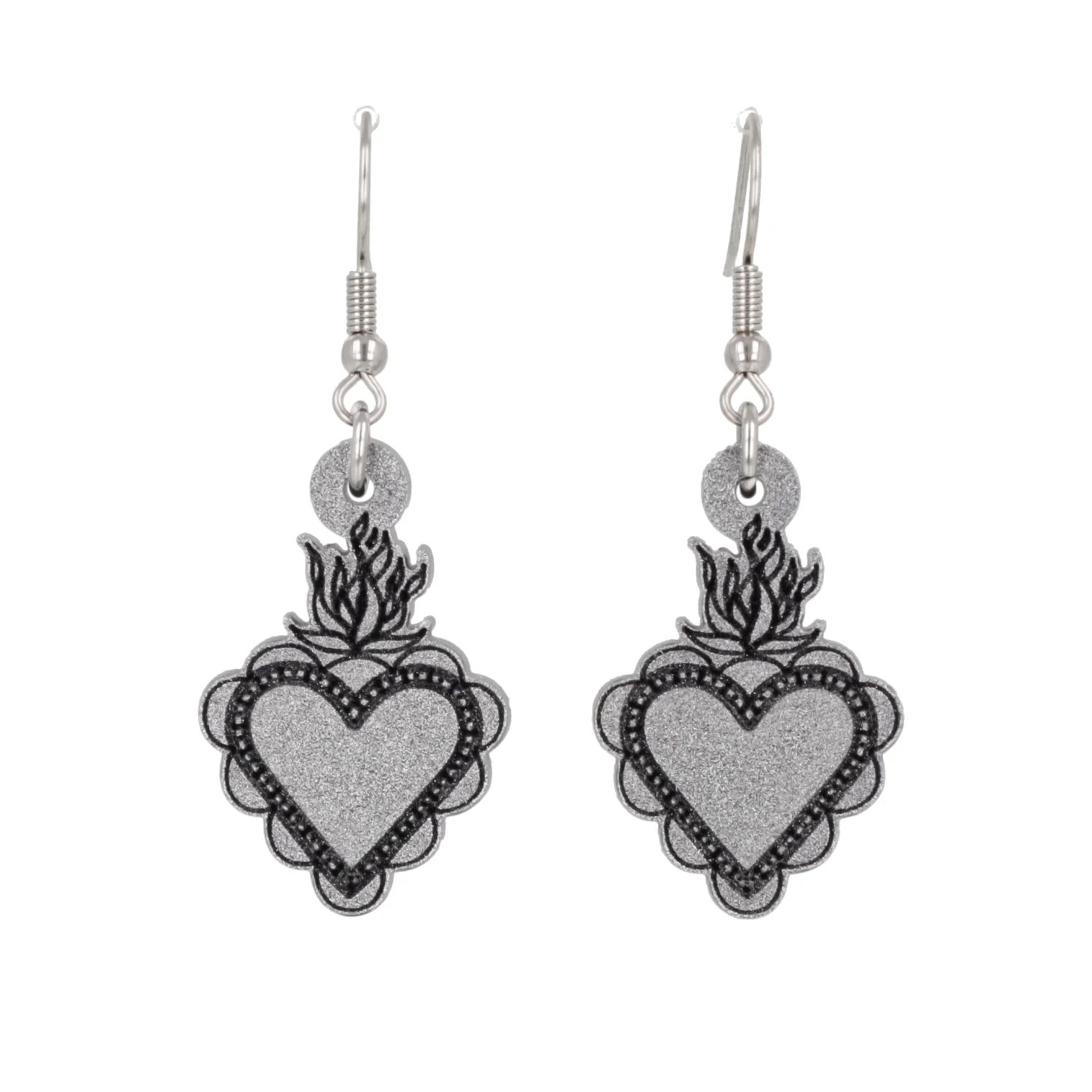 Sacred Heart Earrings - Silver - Image 5