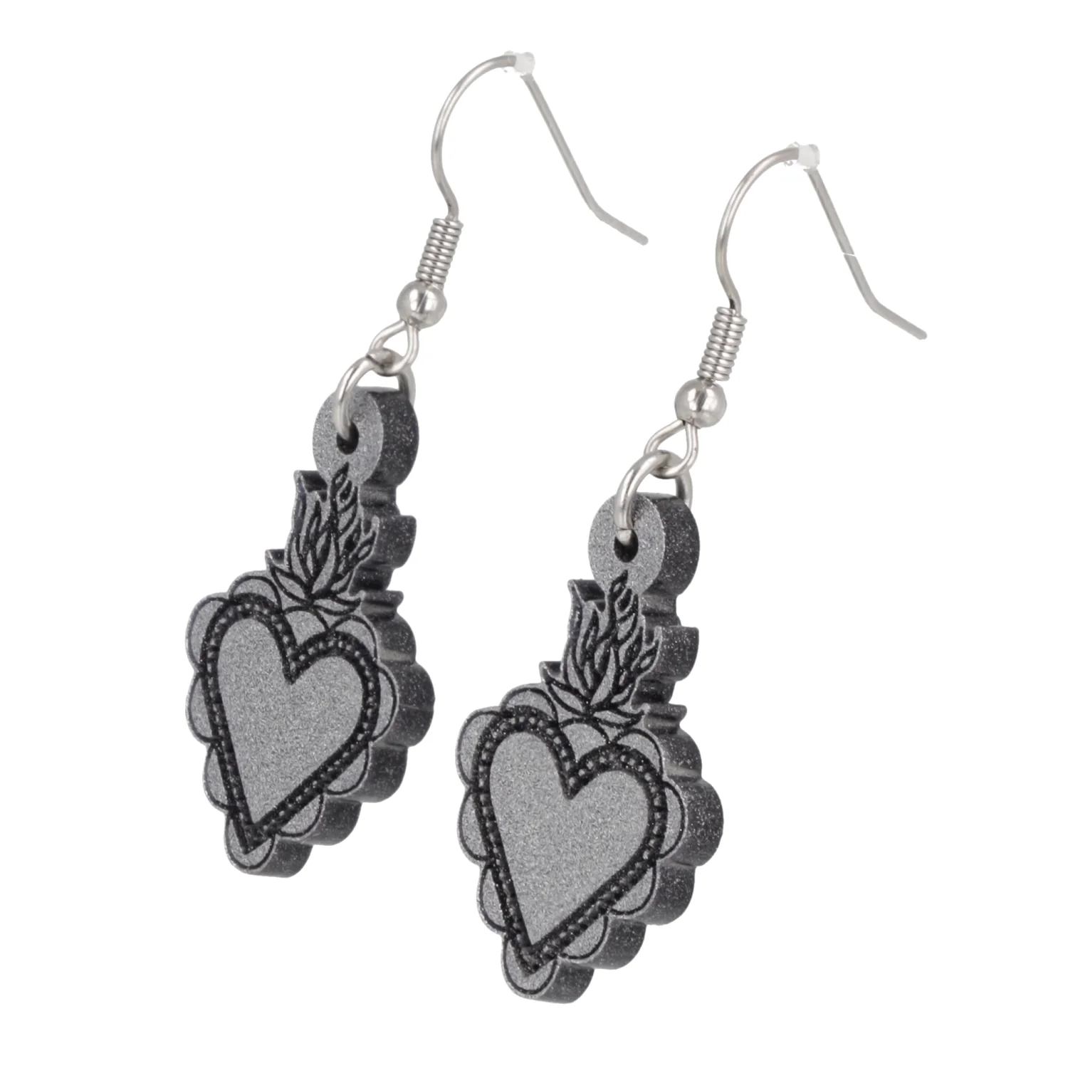 Sacred Heart Earrings - Silver - Image 6