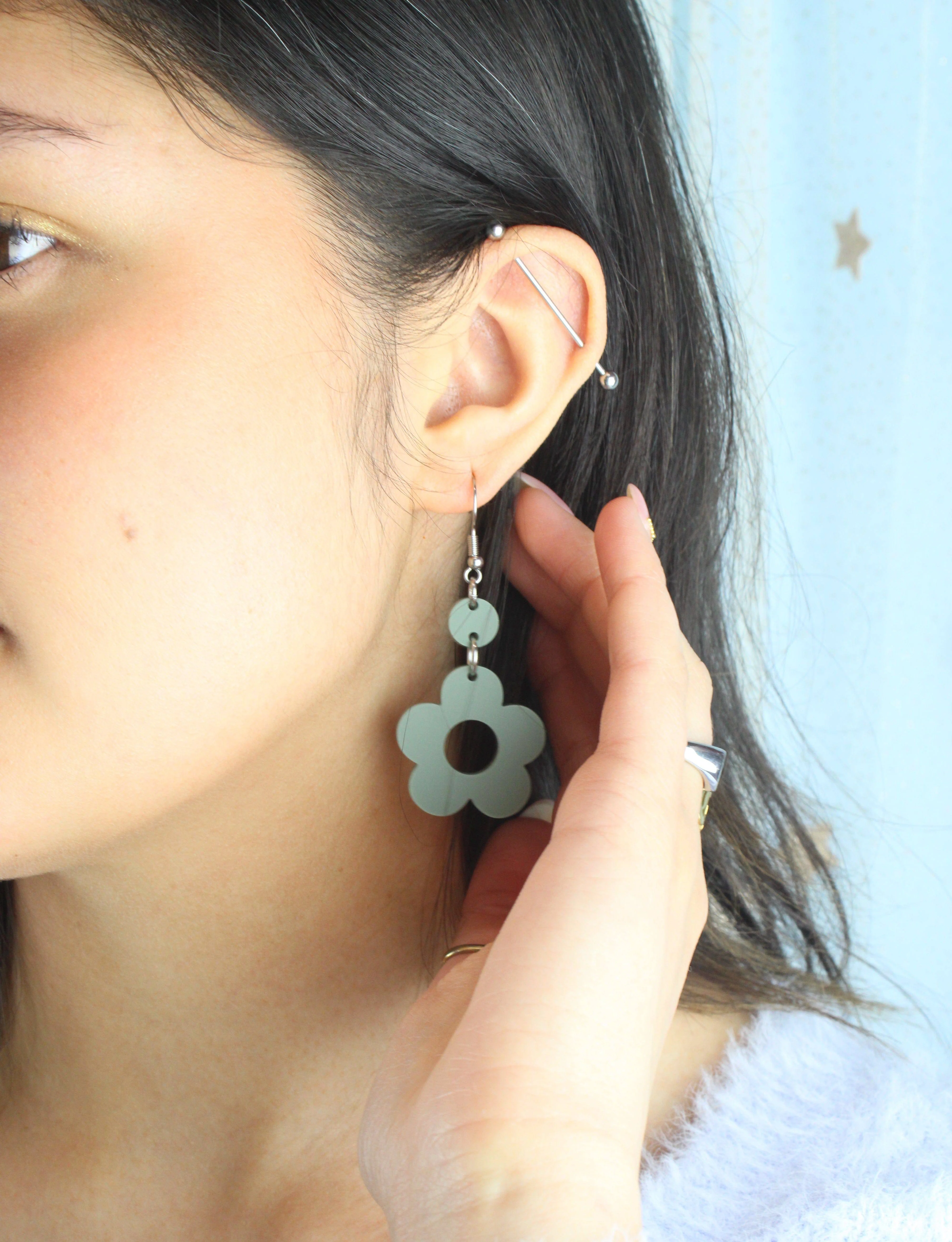 Sage Green Flower Power Earrings - Image 2