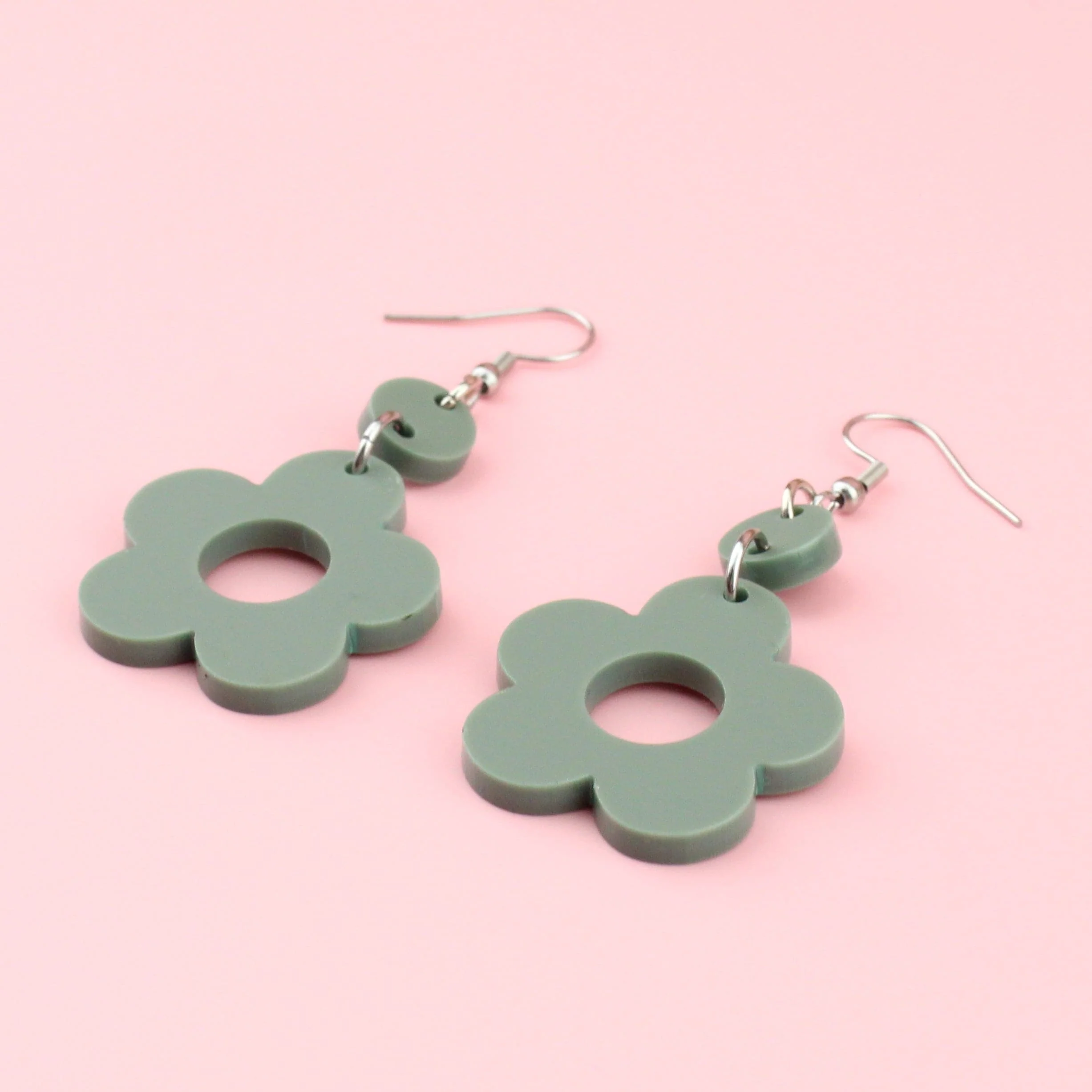 Sage Green Flower Power Earrings - Image 3