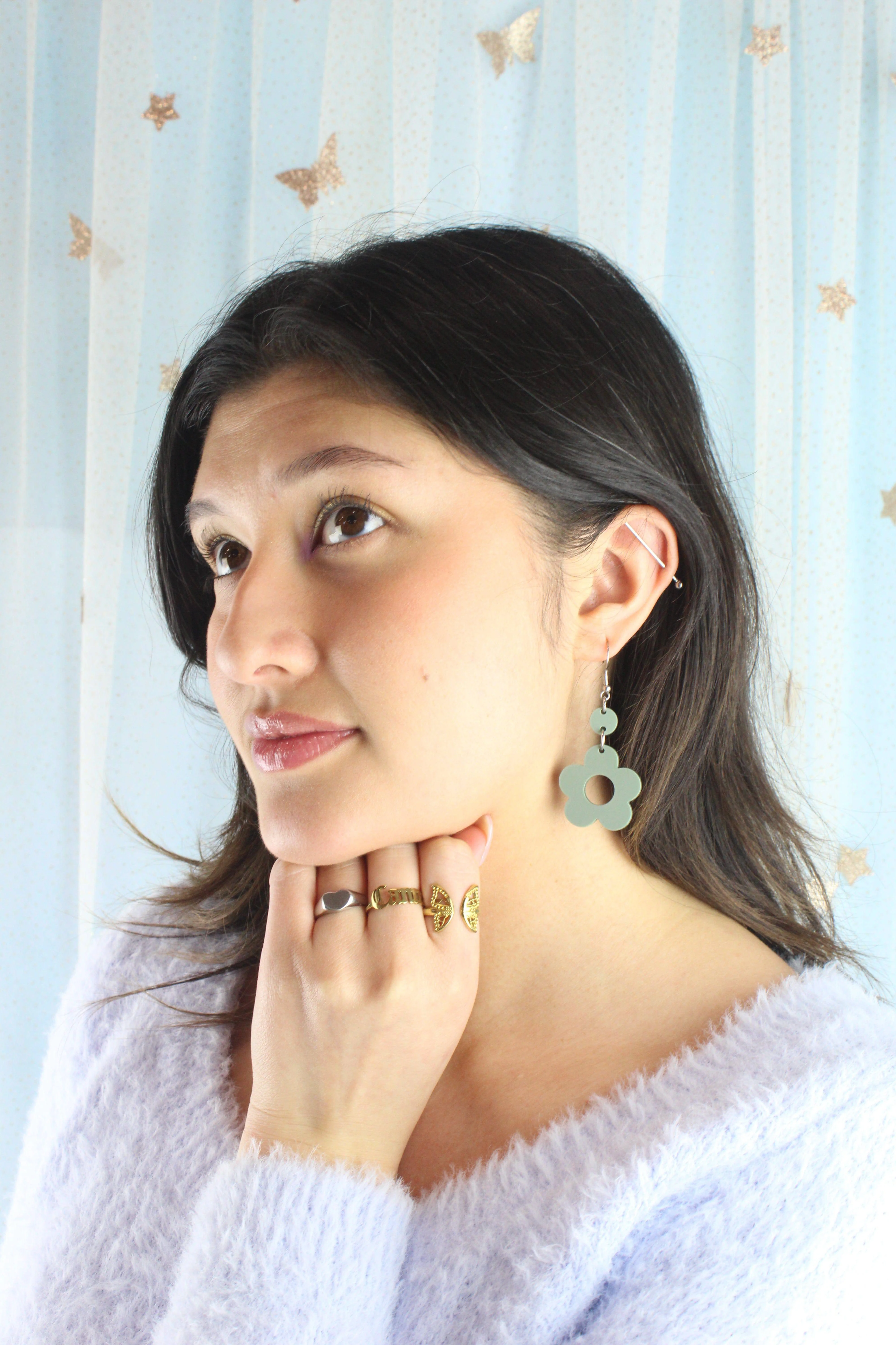 Sage Green Flower Power Earrings - Image 4