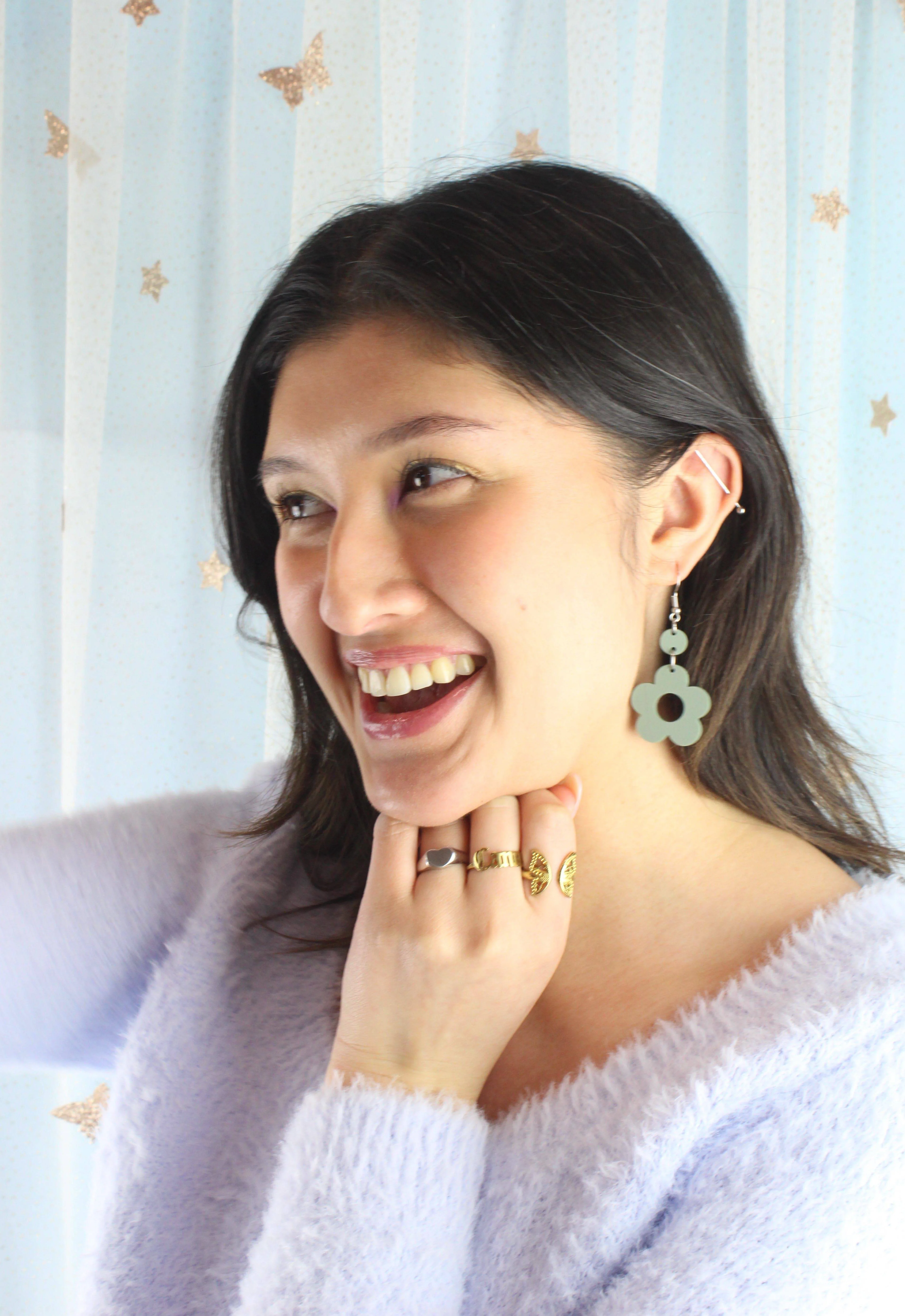Sage Green Flower Power Earrings - Image 5