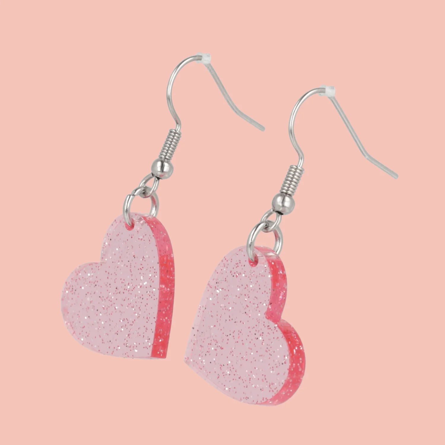 Shimmer Heart Earrings - Pink - Image 3