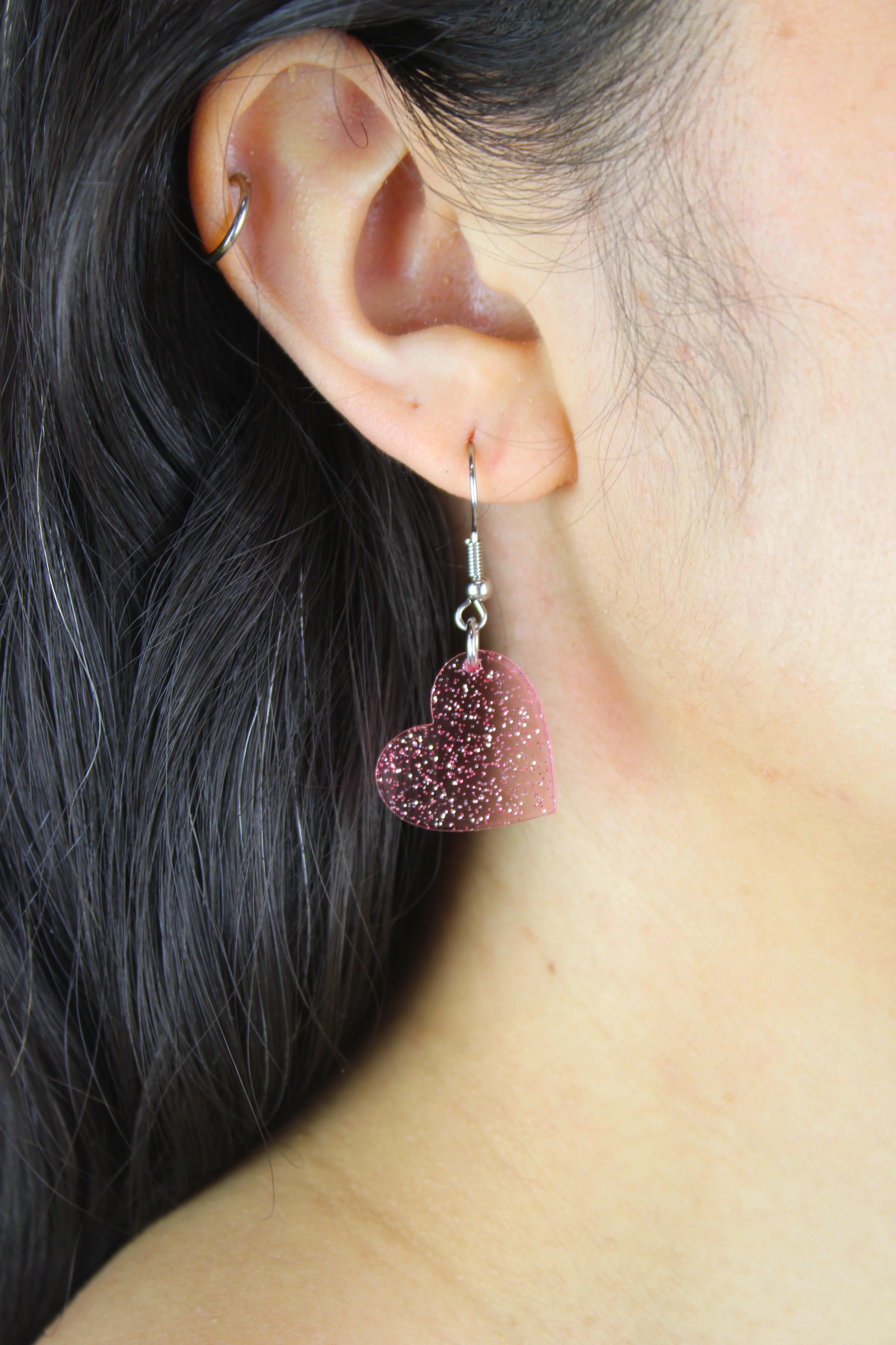 Shimmer Heart Earrings - Pink - Image 4