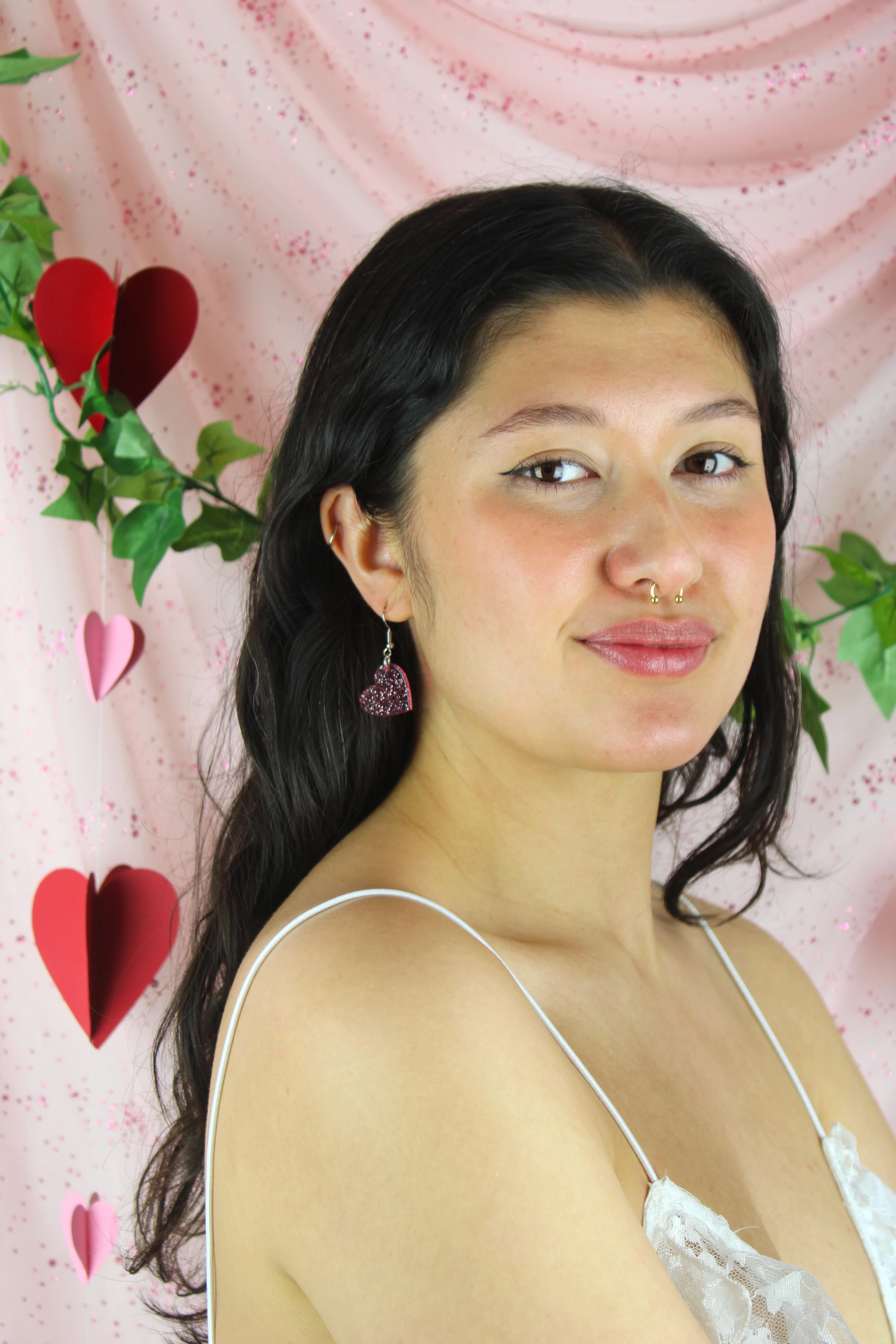 Shimmer Heart Earrings - Pink - Image 6