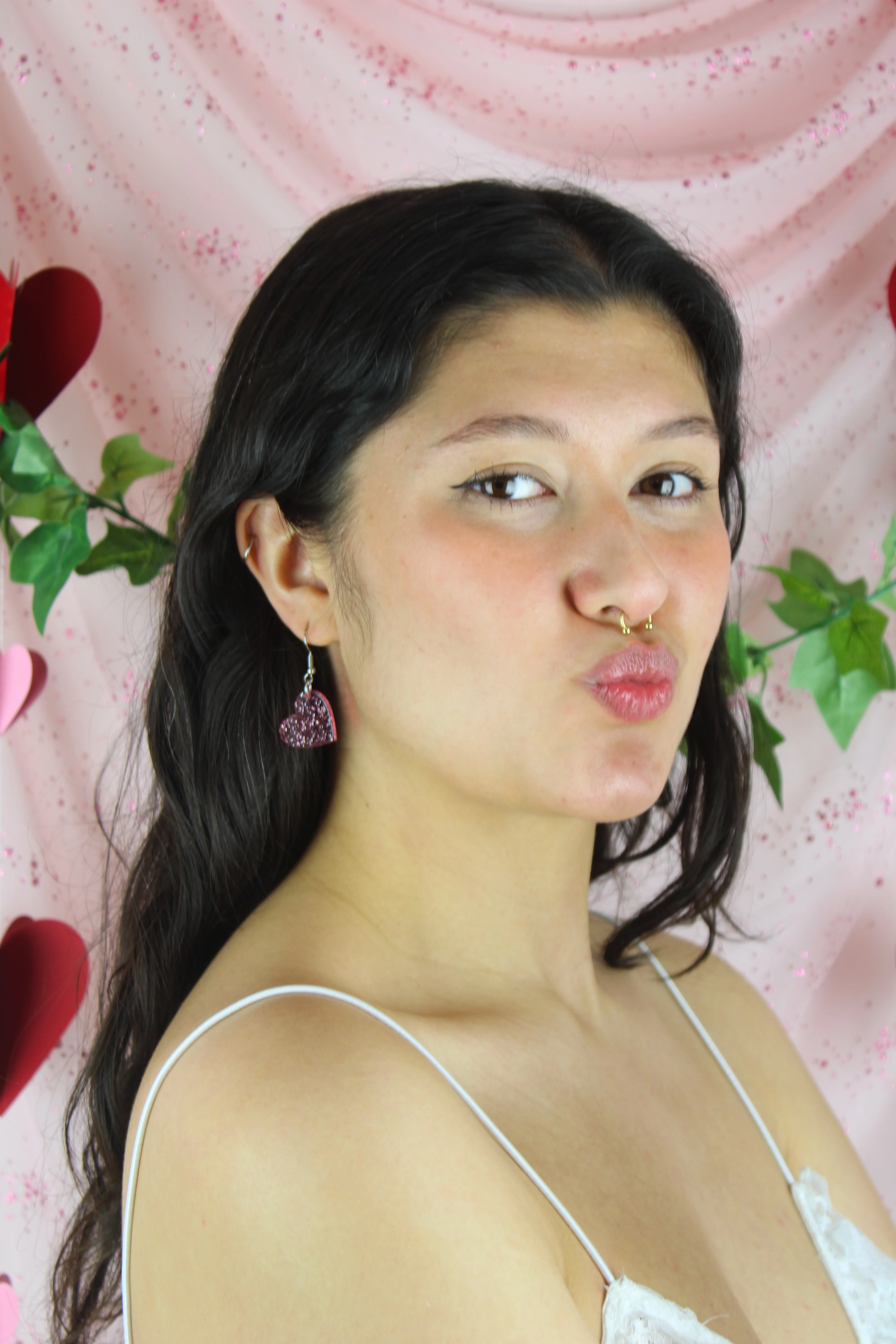 Shimmer Heart Earrings - Pink - Image 8