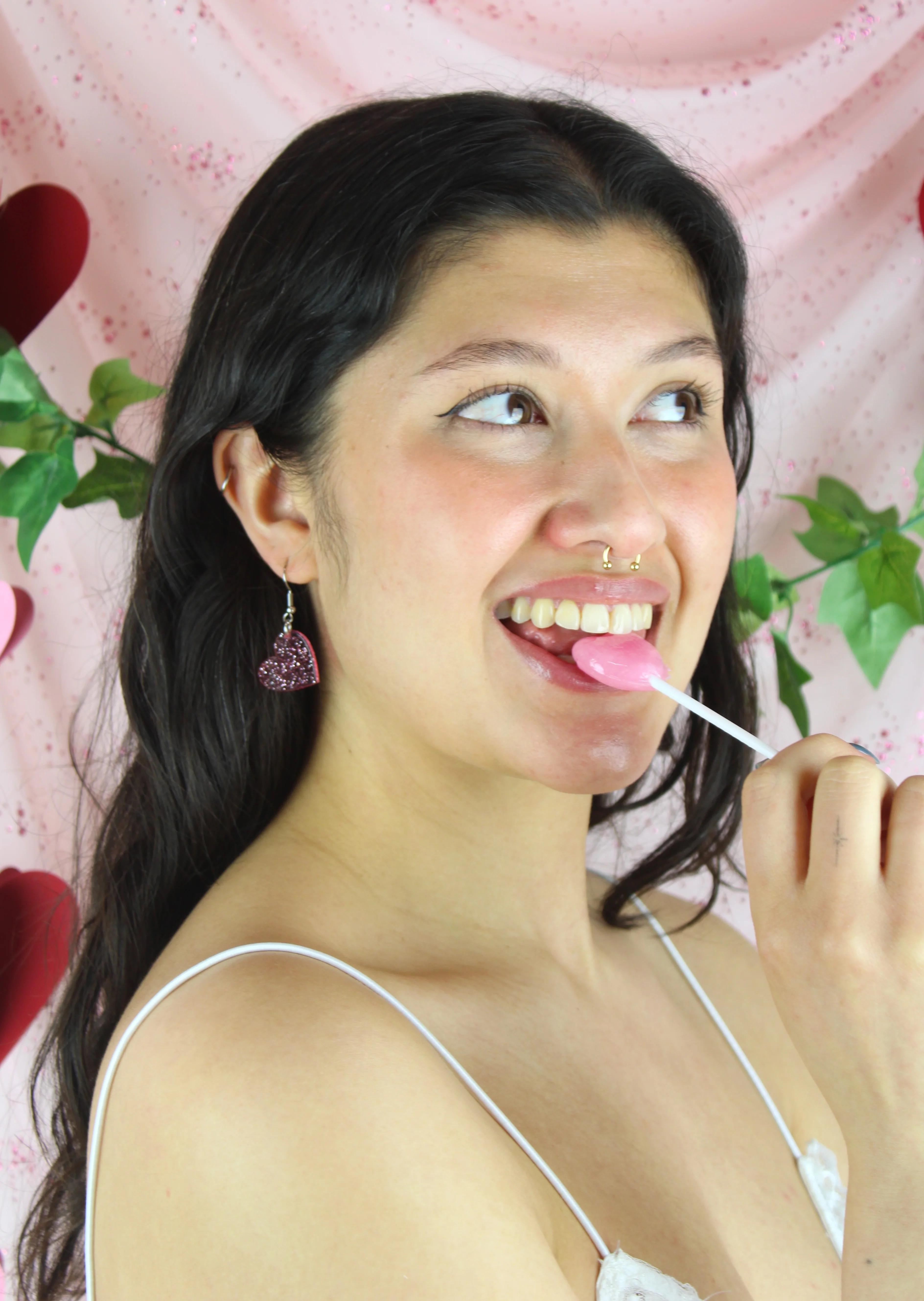 Shimmer Heart Earrings - Pink - Image 9