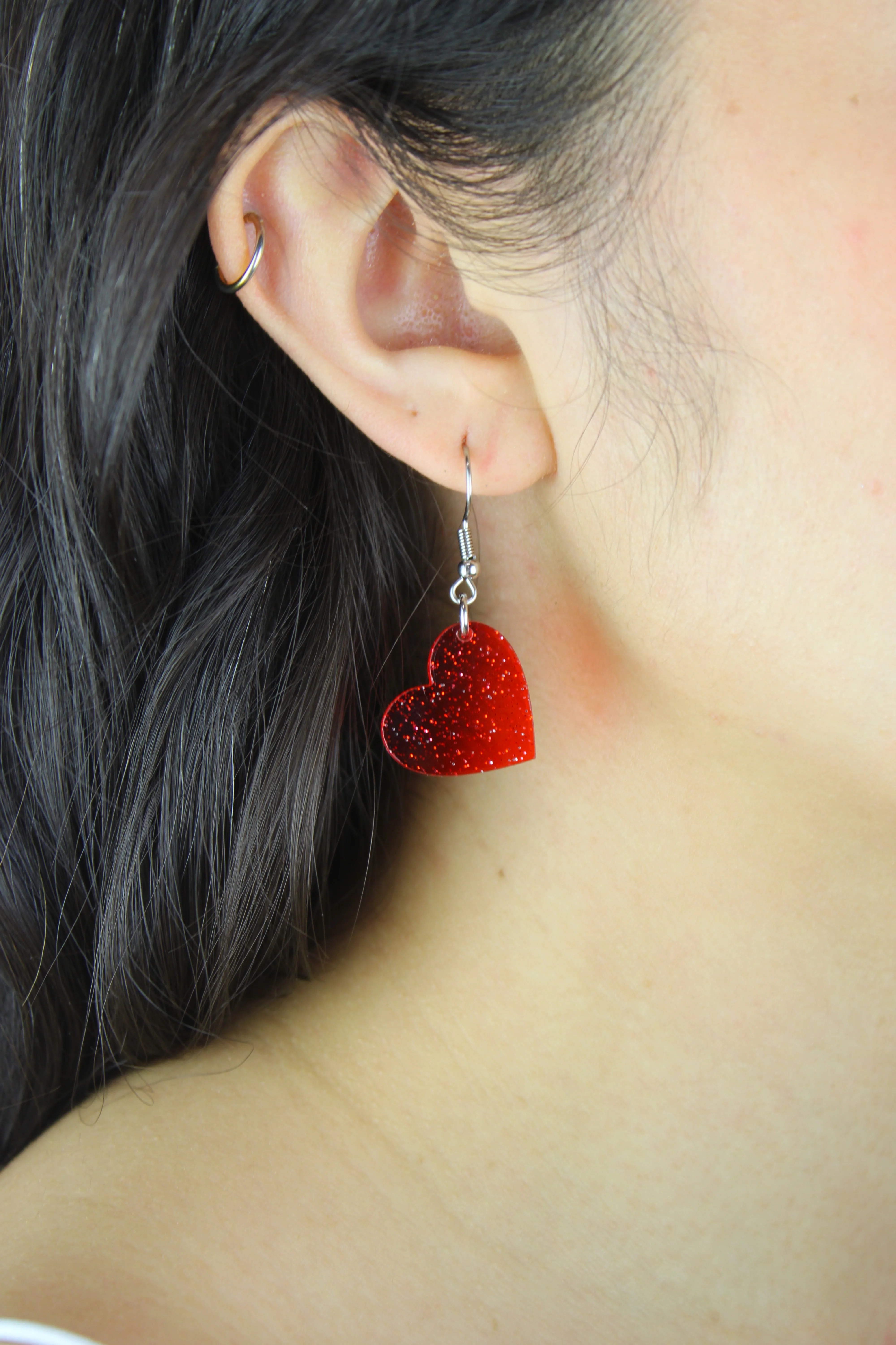 Shimmer Heart Earrings - Red - Image 2