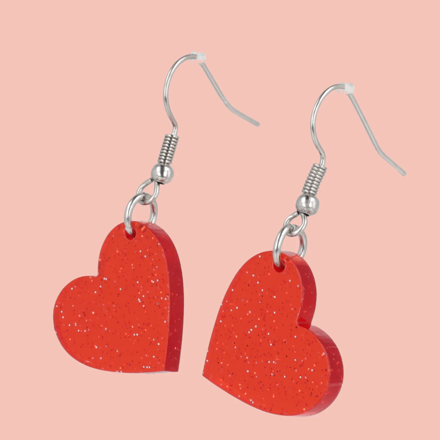 Shimmer Heart Earrings - Red - Image 3