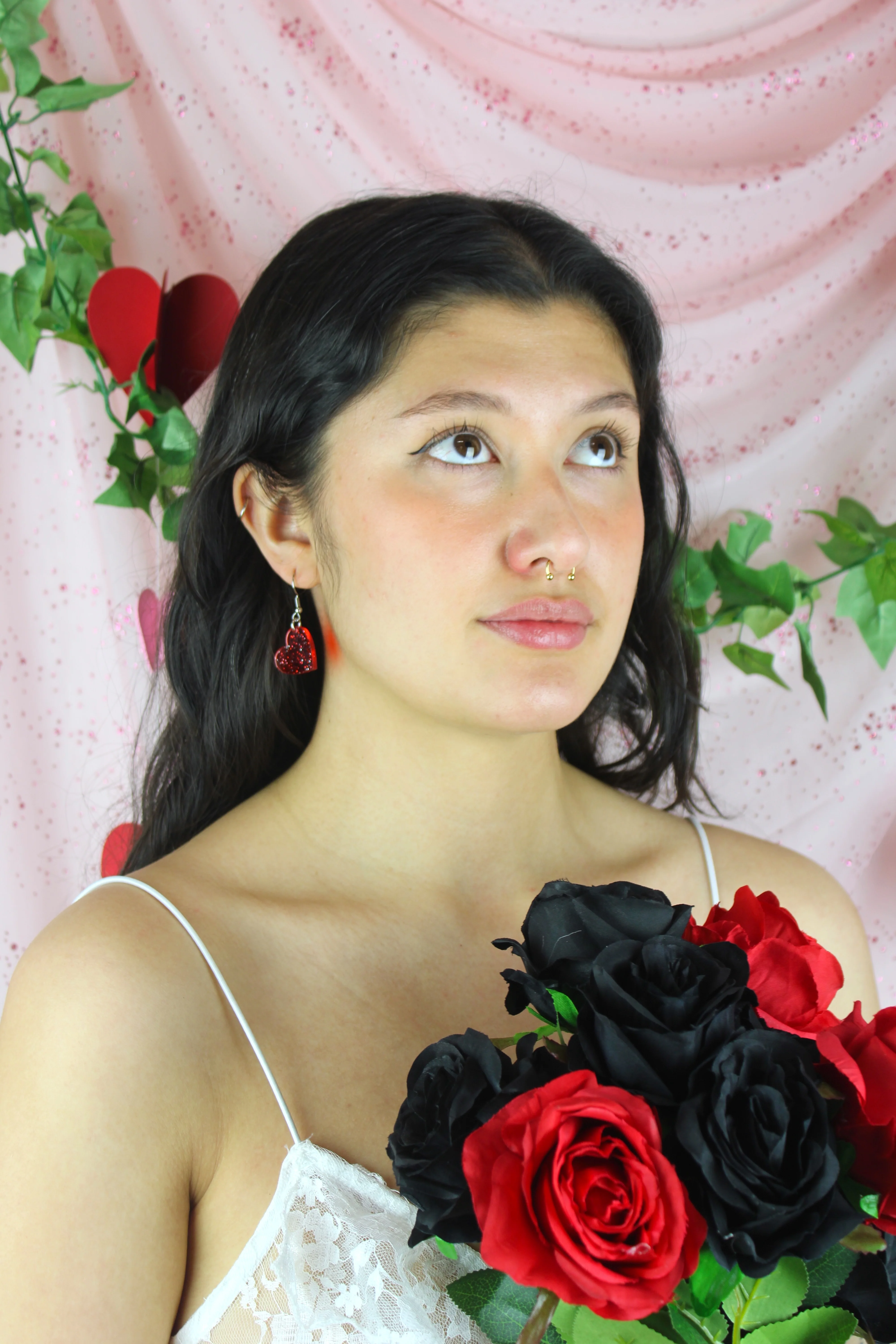 Shimmer Heart Earrings - Red - Image 4