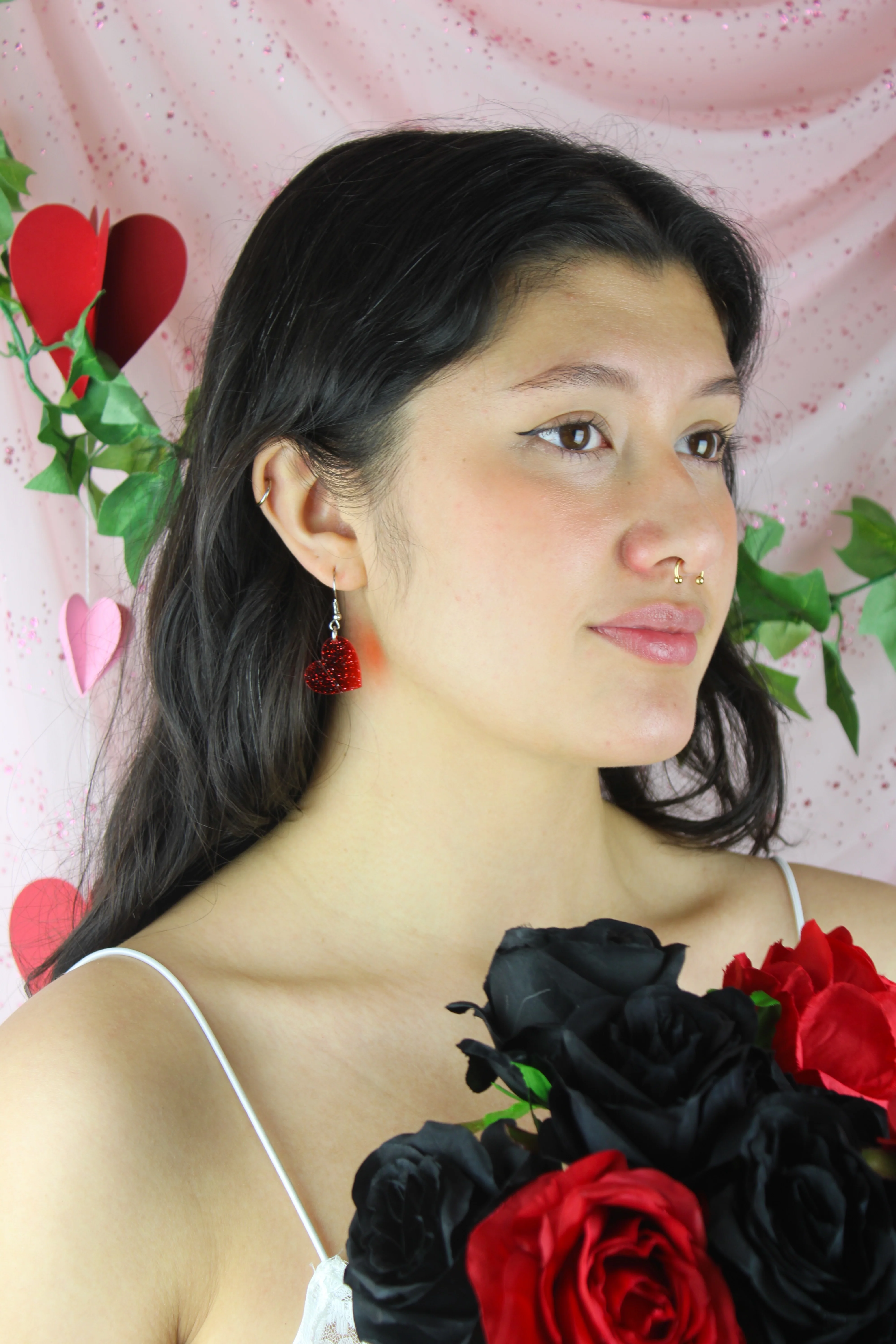 Shimmer Heart Earrings - Red - Image 6