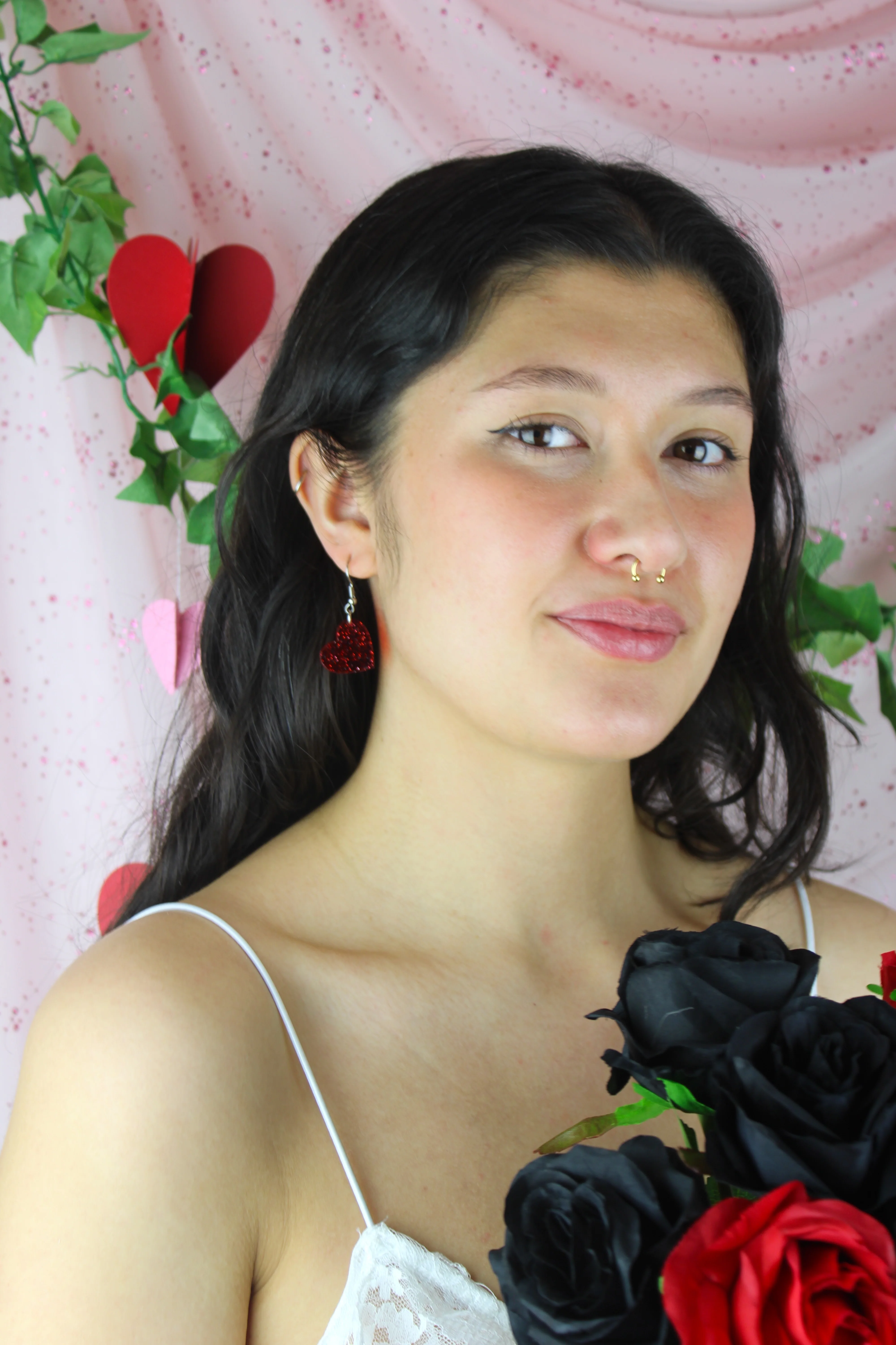 Shimmer Heart Earrings - Red - Image 8