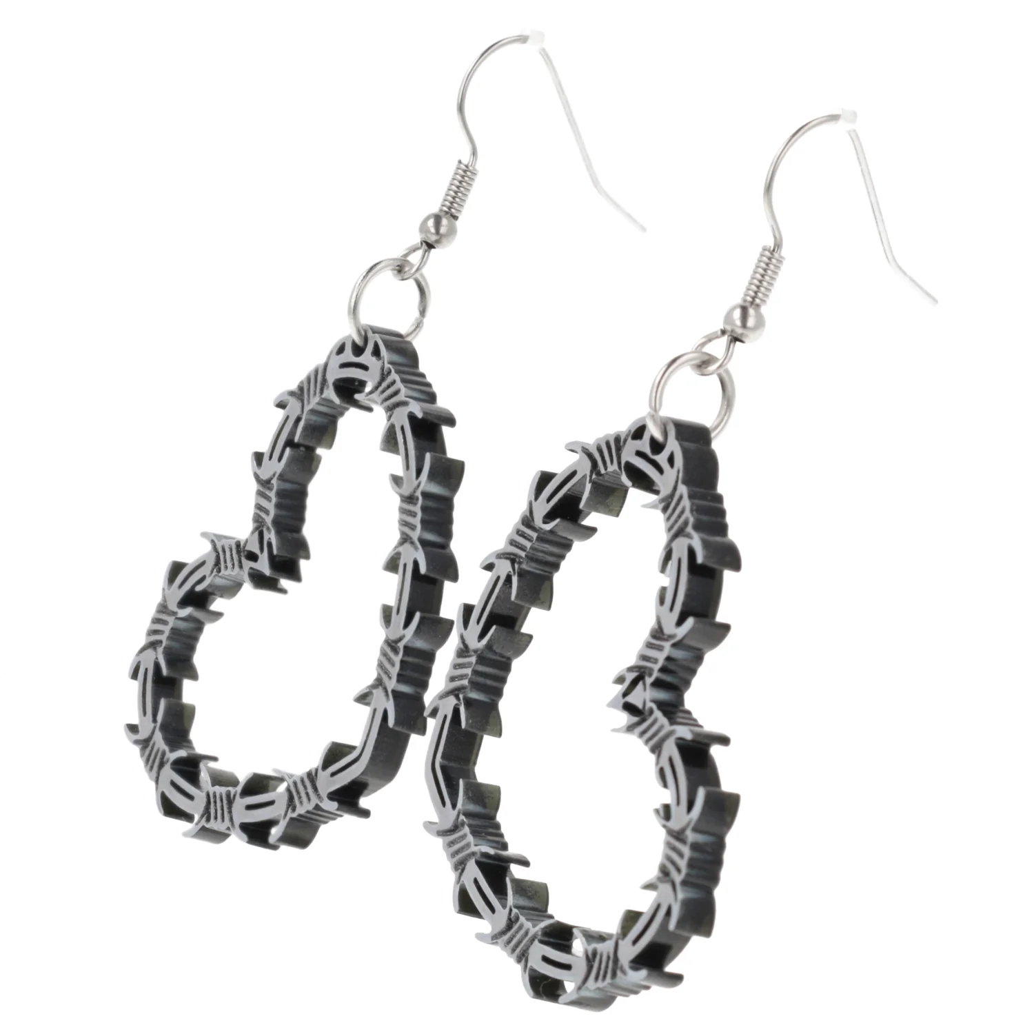Silver Barbed Wire Heart Earrings - Image 6