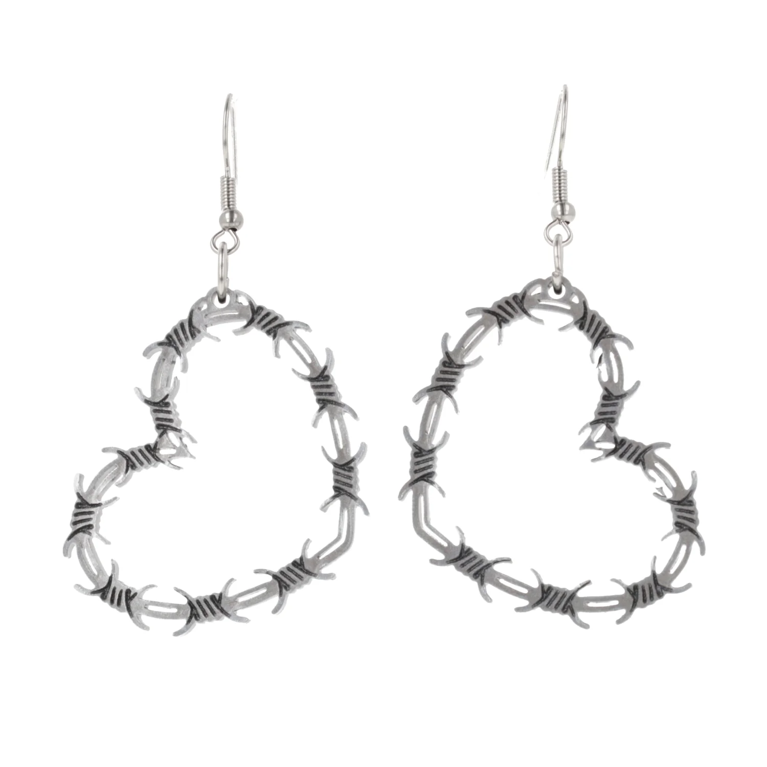 Silver Barbed Wire Heart Earrings - Image 8