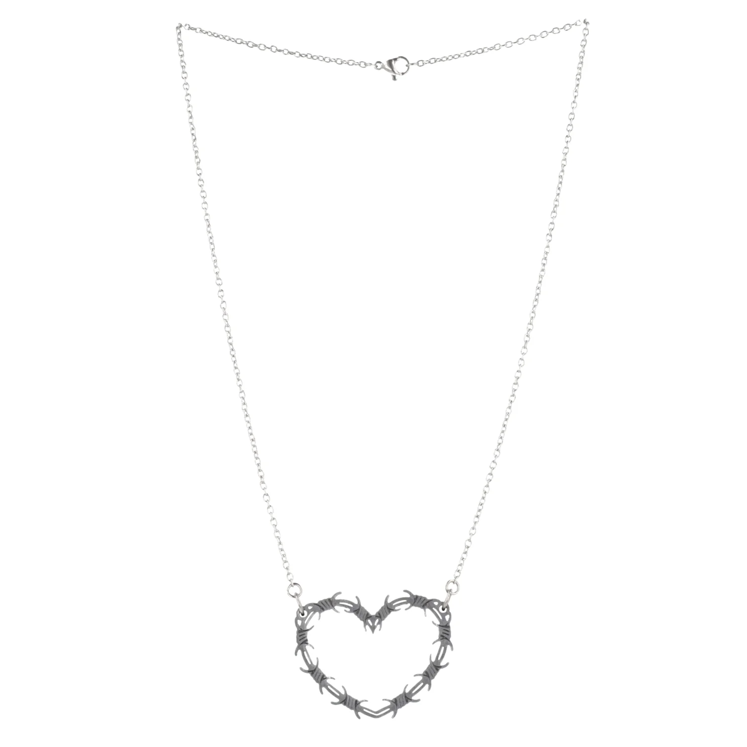Silver Barbed Wire Heart Necklace - Image 10
