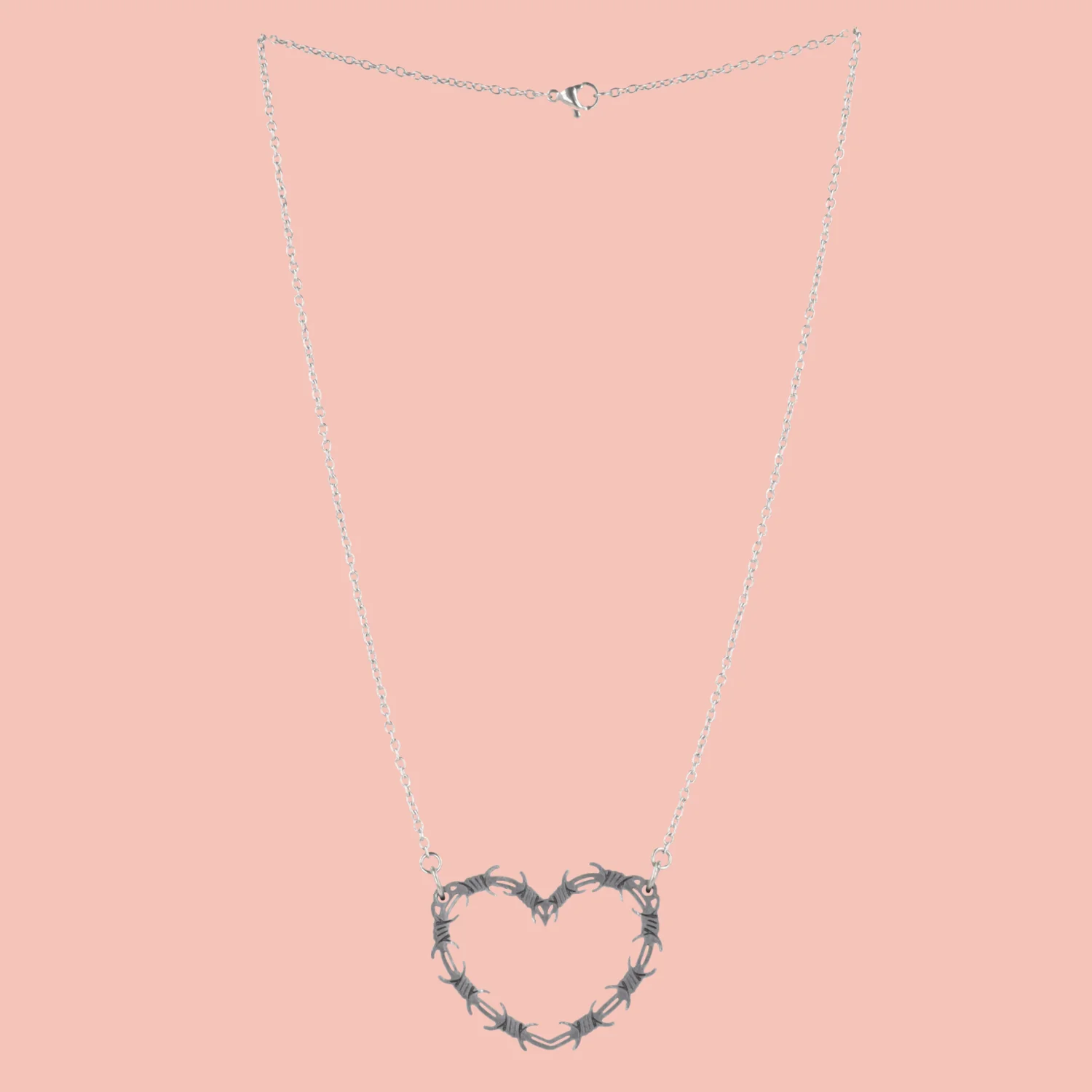 Silver Barbed Wire Heart Necklace - Image 3