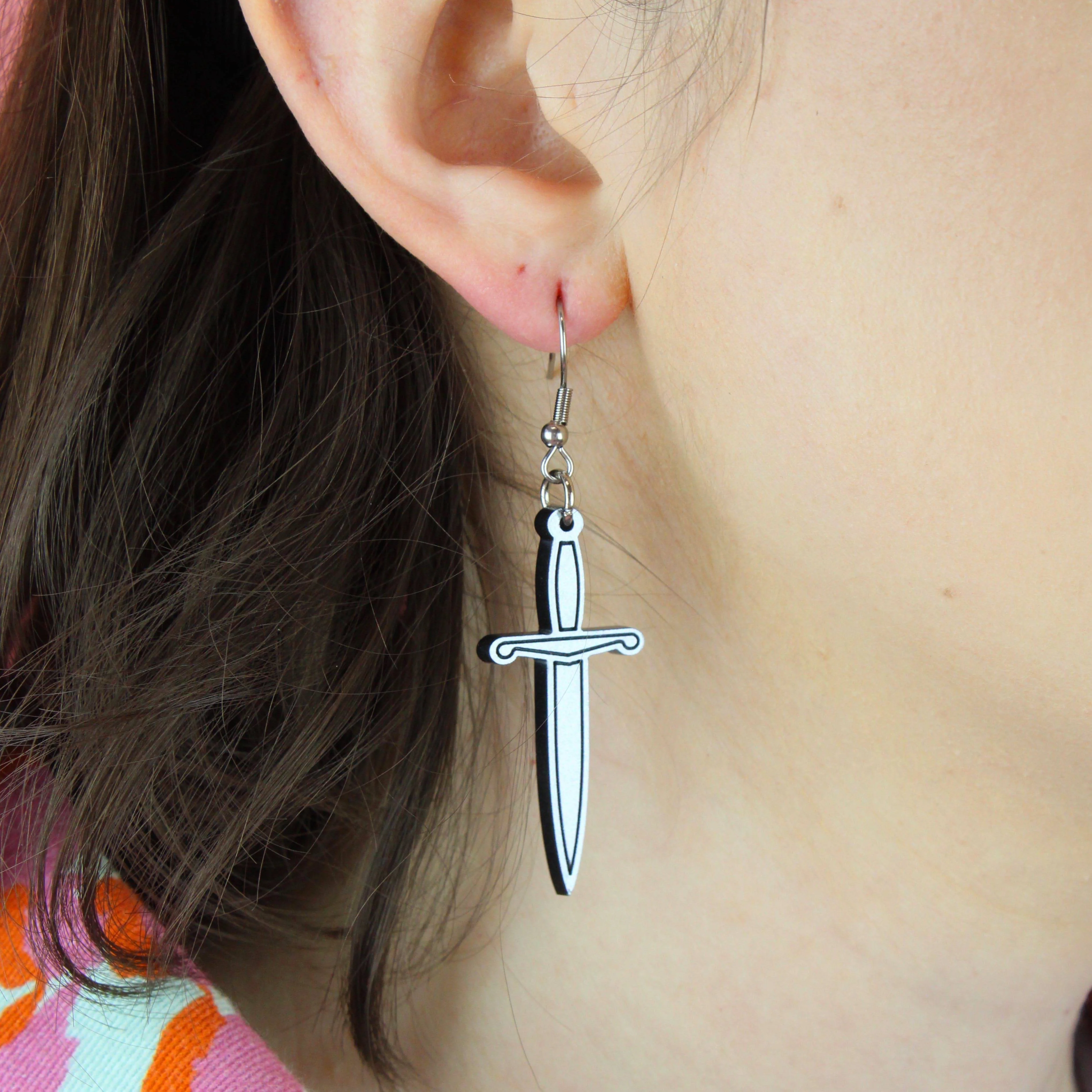 Silver Dagger Earrings - Image 3