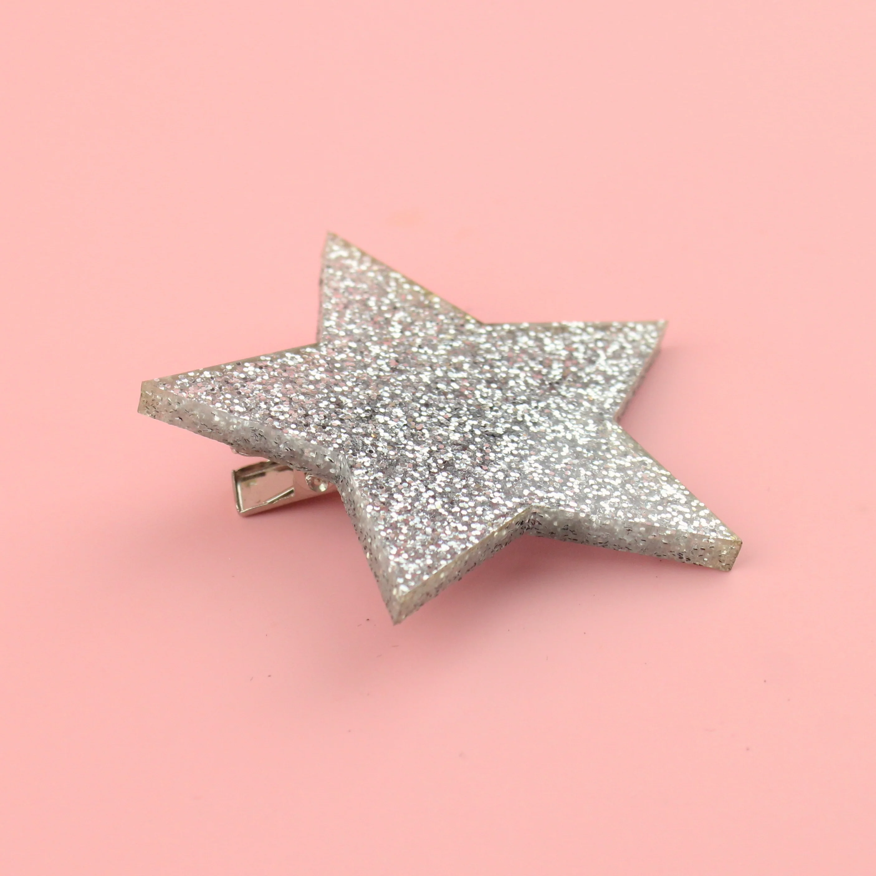 Silver Glitter Single Star Hair Clip - Image 5