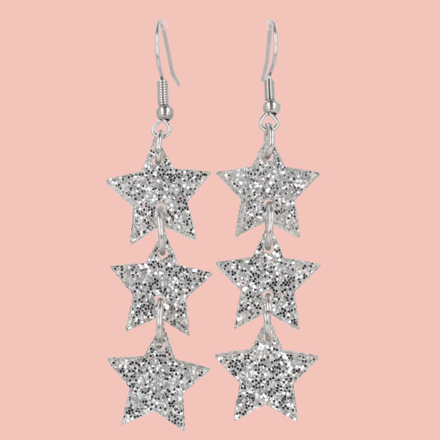 Silver Glitter Star Trio Earrings - Image 2